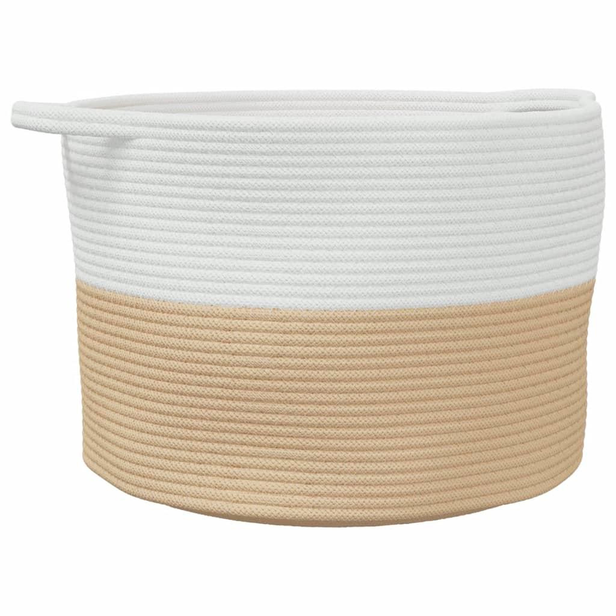 Voir la diapositive 2 : VIDAXL Panier a linge beige et blanc Ø55x36 cm coton