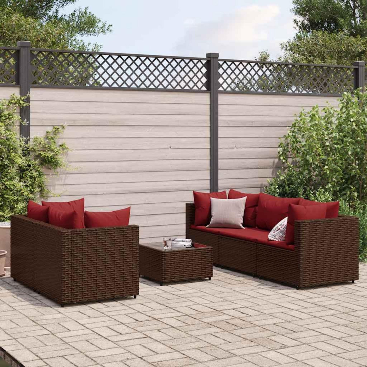 VIDAXL Salon de jardin 6 pcs avec coussins Marron Resine tressee