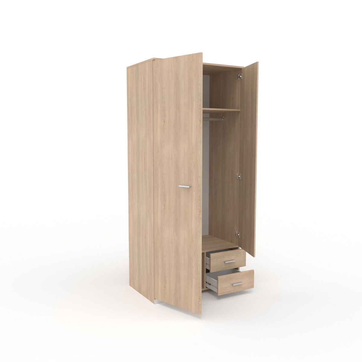 Armoire 2 portes 1 miroir 2 tiroirs L90cm FLAVIE