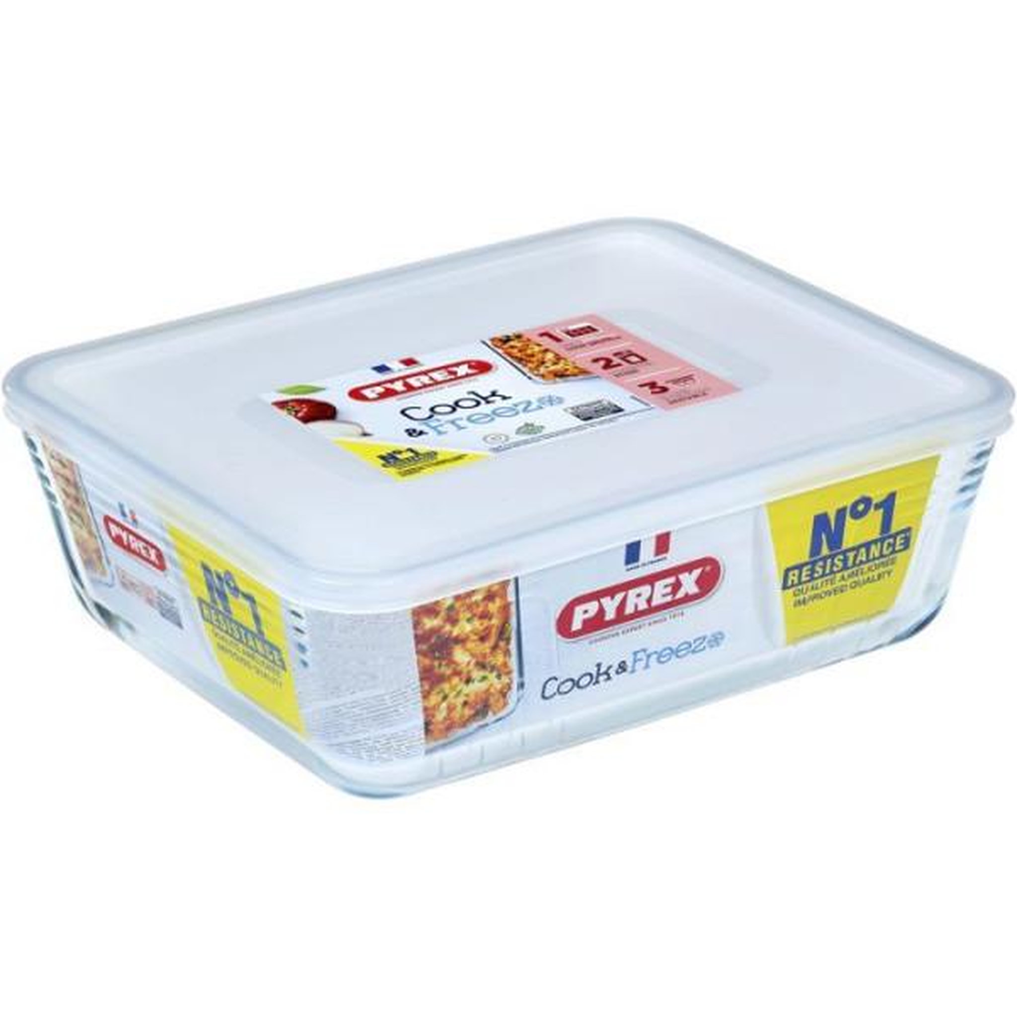 Voir la diapositive 4 : PYREX Boîtes de conservation rectangulaires - PYREX - Cook & Freez - Lot de 4 - Empilables - Verre borosilicate