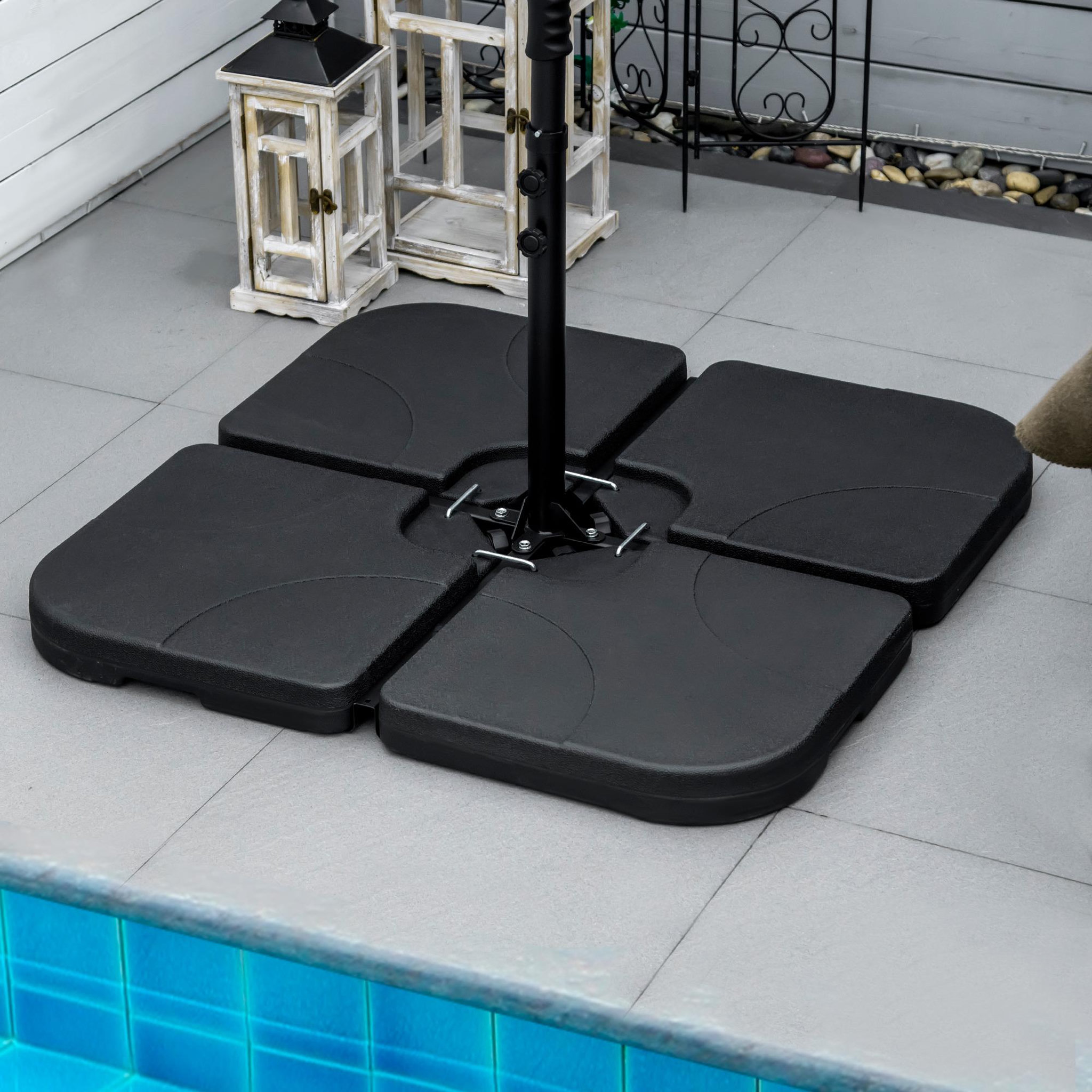 Voir la diapositive 2 : OUTSUNNY Pied de parasol lot de 4 dalles pour parasol à lester dim. tot. 104L x 104l x 7,5H cm HDPE noir