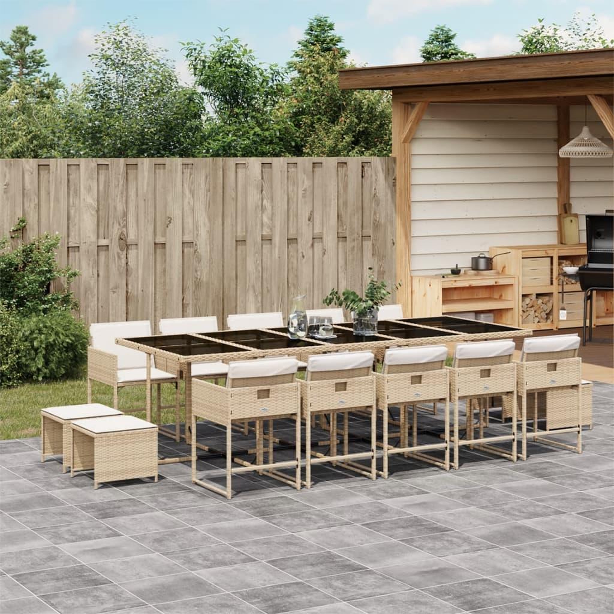 Voir la diapositive 1 : VIDAXL Ensemble a manger de jardin et coussins 15 pcs beige