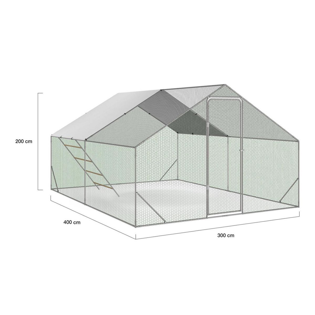 ID MARKET Enclos poulailler 12 m² 4x3 M avec grand perchoir 4 niveaux en bois acier galvanisé