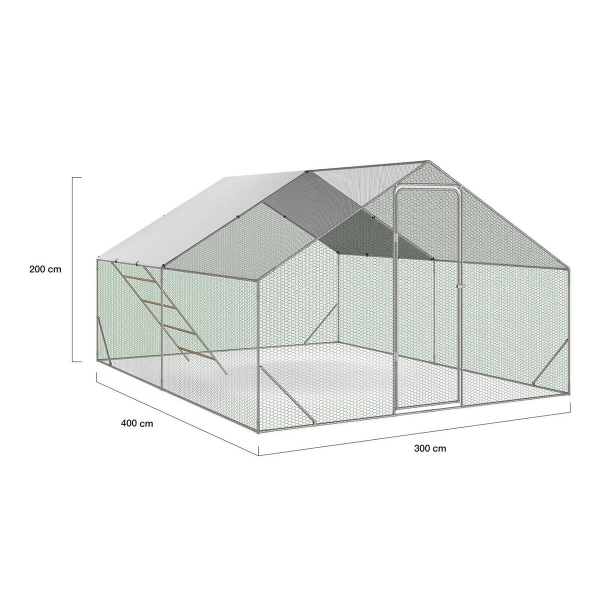 ID MARKET Enclos poulailler 12 m² 4x3 M avec grand perchoir 4 niveaux en bois acier galvanisé