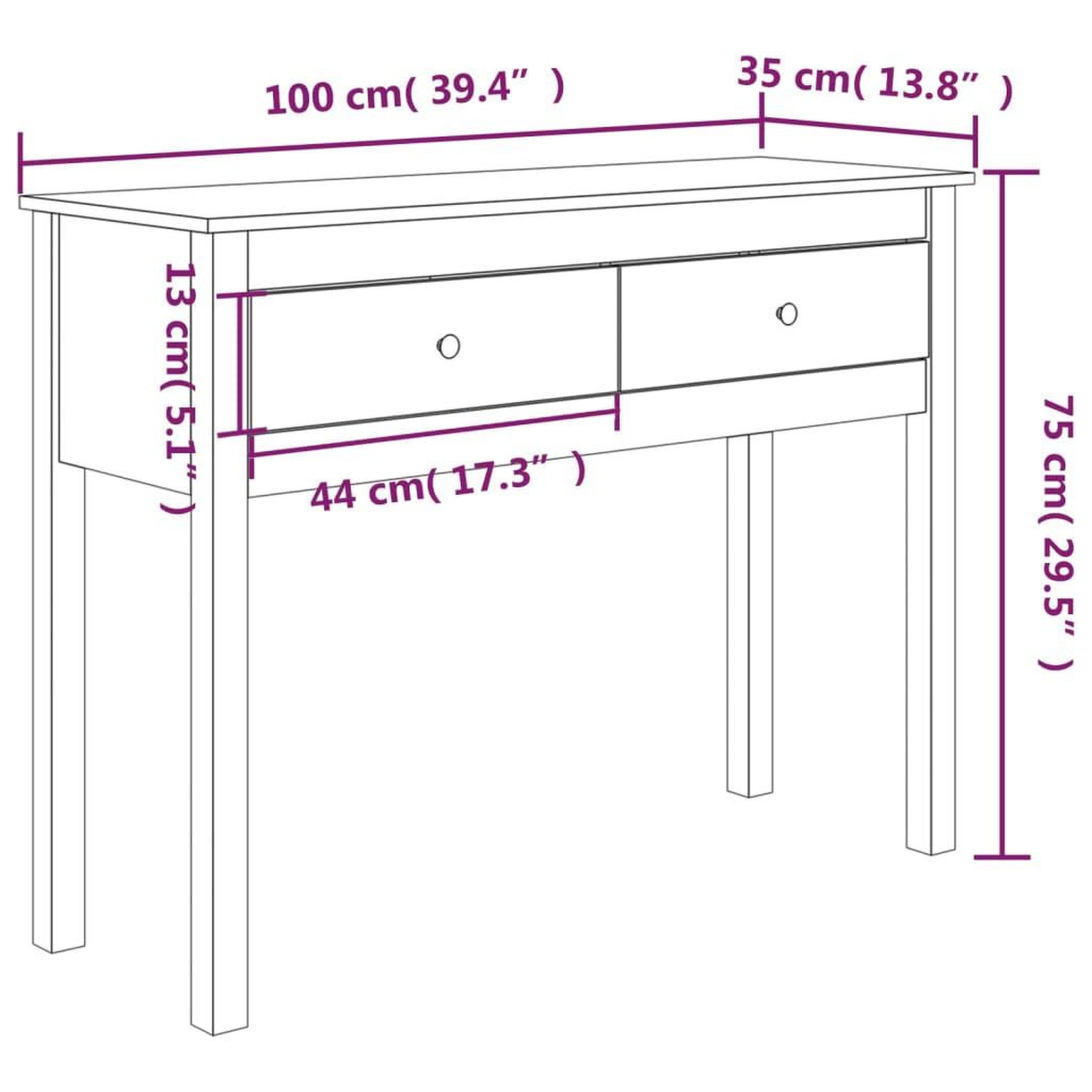 Voir la diapositive 6 : VIDAXL Table console Gris 100x35x75 cm Bois massif de pin