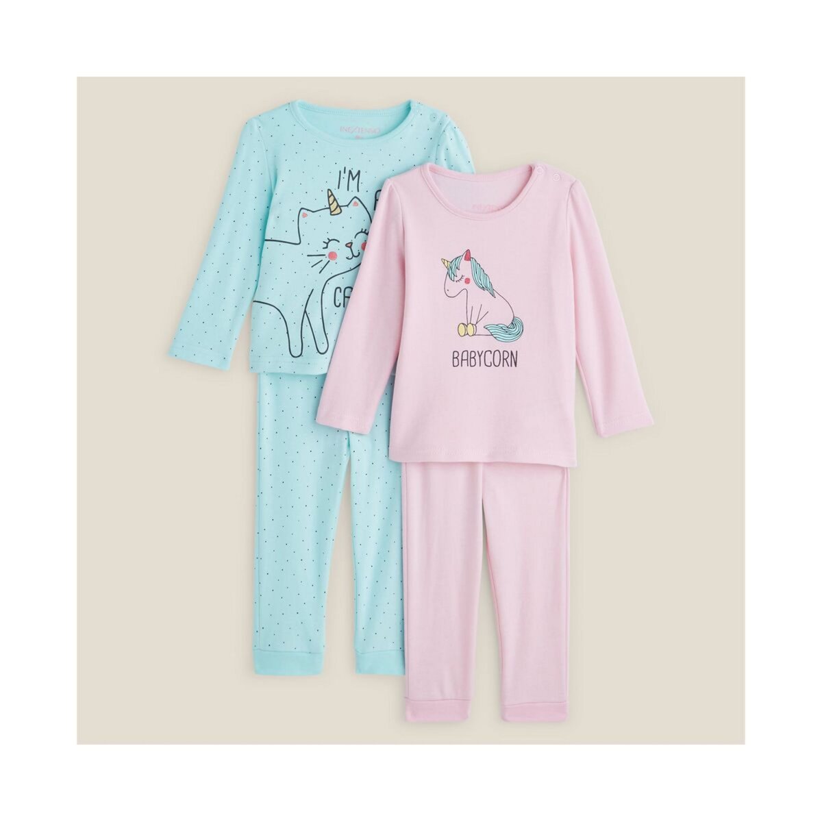 IN EXTENSO Lot de 2 pyjamas chat licorne bébé fille 