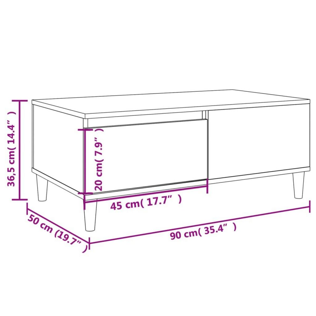 VIDAXL Table basse Sonoma gris 90x50x36,5 cm Bois d'ingenierie