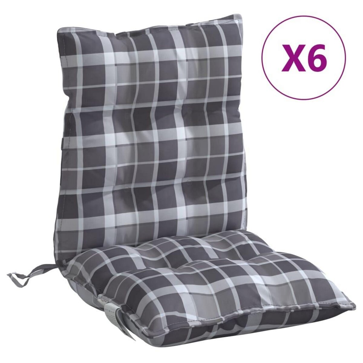 VIDAXL Coussins de chaise a dossier bas lot de 6 motif a carreaux gris
