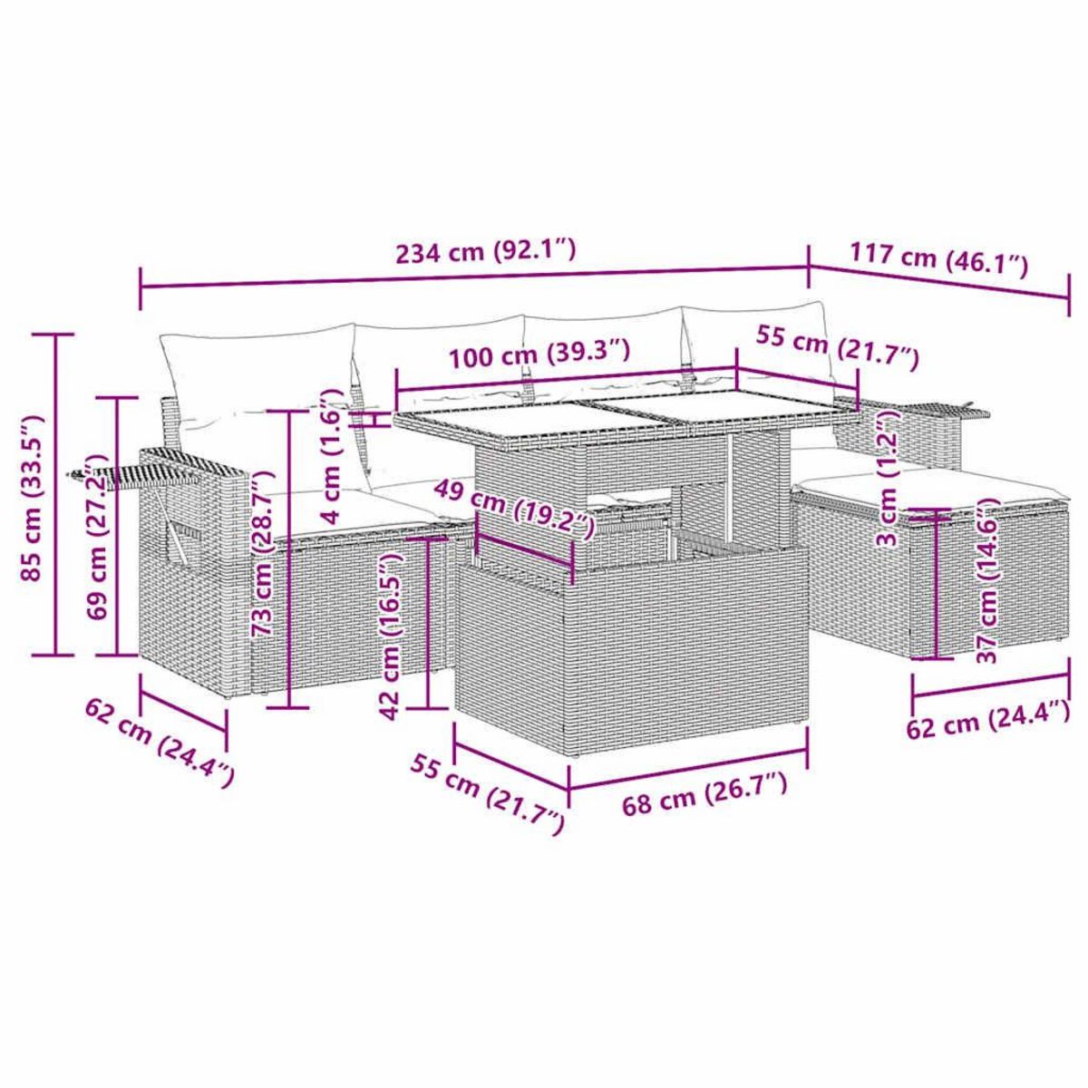 VIDAXL Salon de jardin 6 pcs avec coussins gris resine tressee