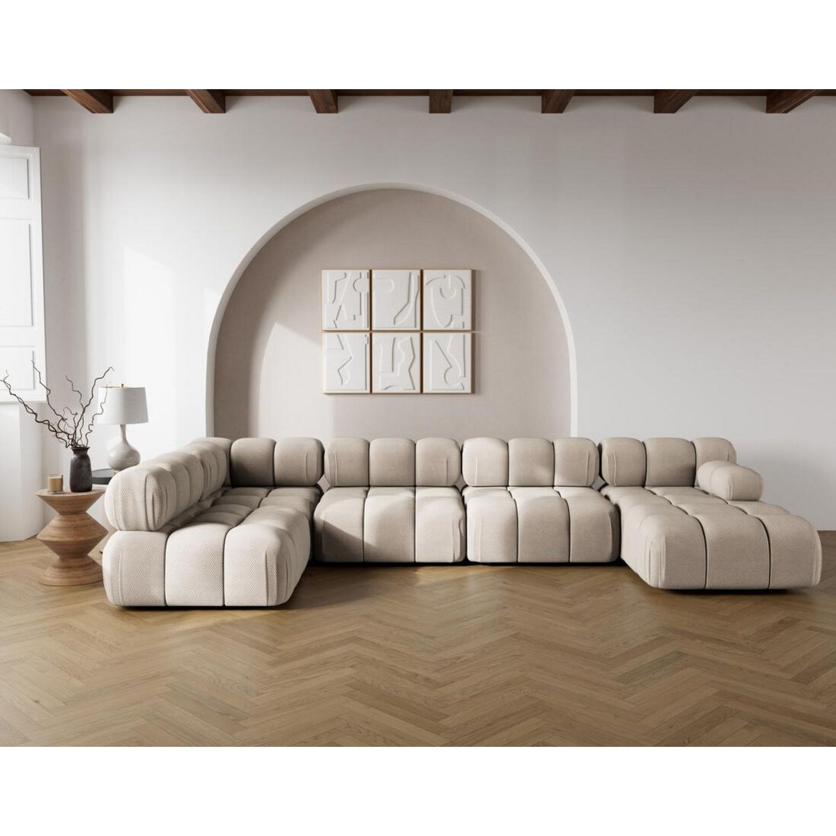 LISA DESIGN Ruby - canapé panoramique modulable d'angle gauche 7 places en velours texturé