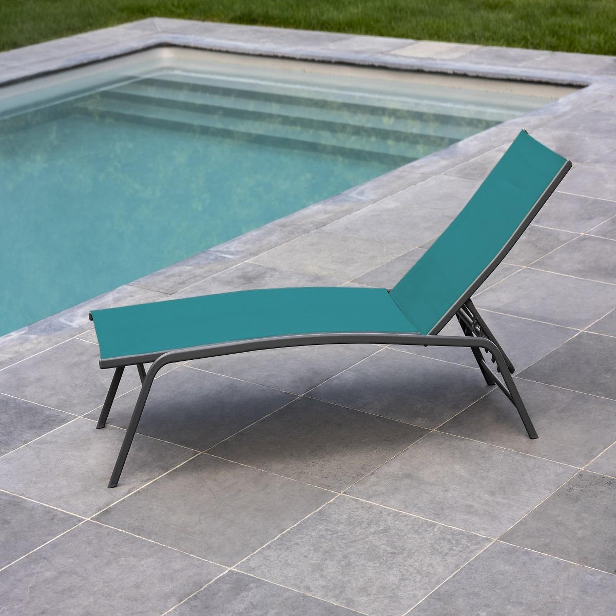 GARDENSTAR Bain de soleil multipositions - Acier et textilène - Bleu azur