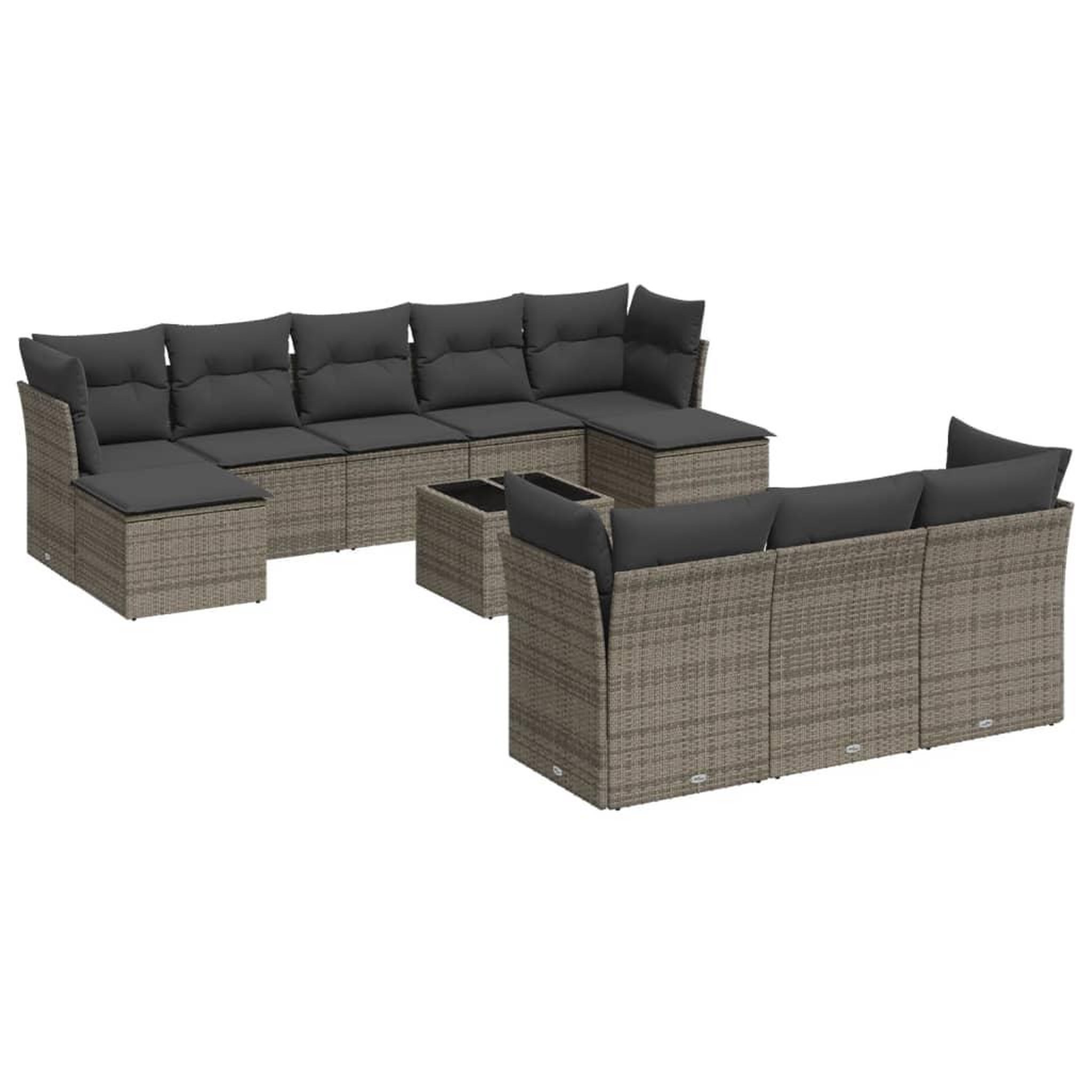 Voir la diapositive 2 : VIDAXL Salon de jardin 11 pcs avec coussins gris resine tressee