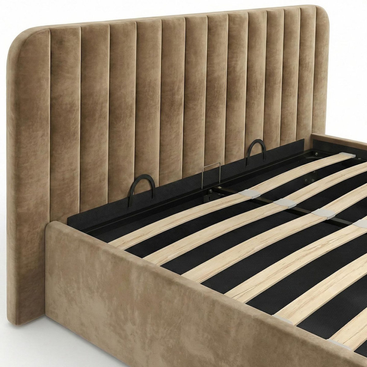ID MARKET Lit coffre double ALBA avec tête de lit et sommier 140 x 190 cm velours taupe
