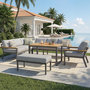 Voir la diapositive 4 : MERAX Salon de jardin repas 8 places en métal avec table à manger en bois, canapé, fauteuil et banc, gris