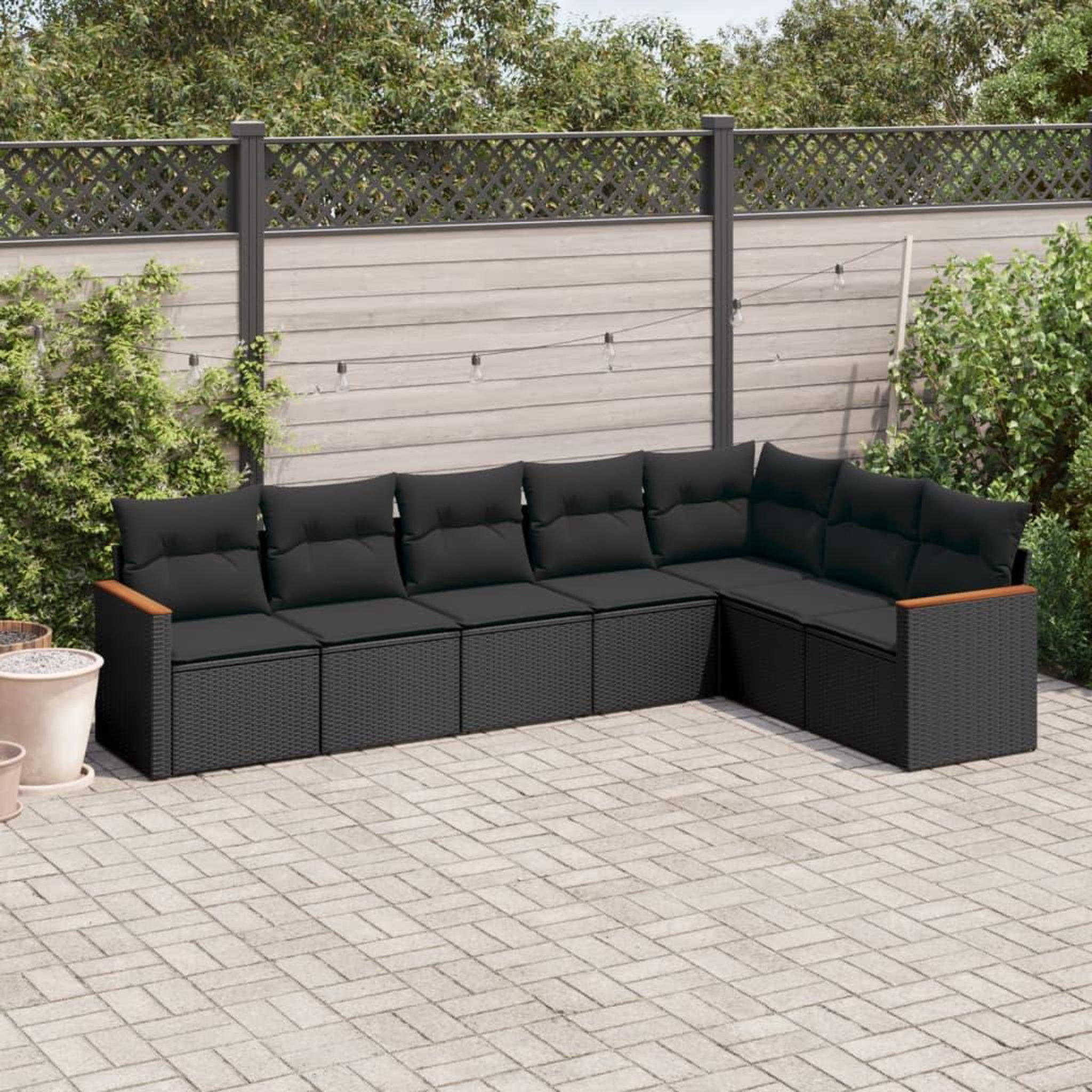 VIDAXL Salon de jardin 7 pcs avec coussins noir resine tressee