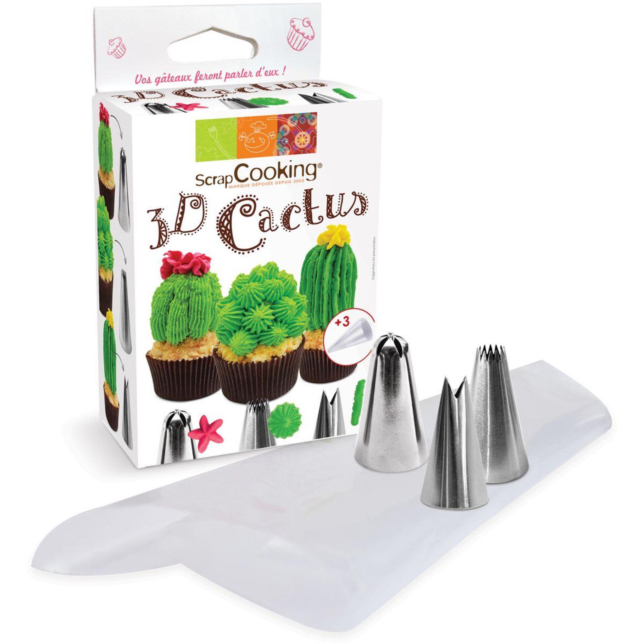 Voir la diapositive 2 : SCRAPCOOKING Douille à pâtisserie Kit 3D Cactus