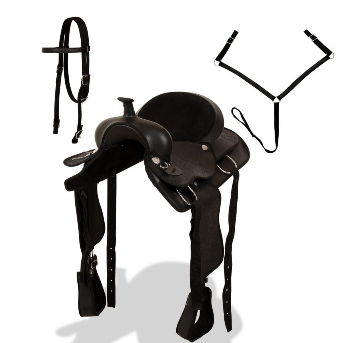 VIDAXL Selle, bridon et col de poitrine Cuir veritable 16 po Noir