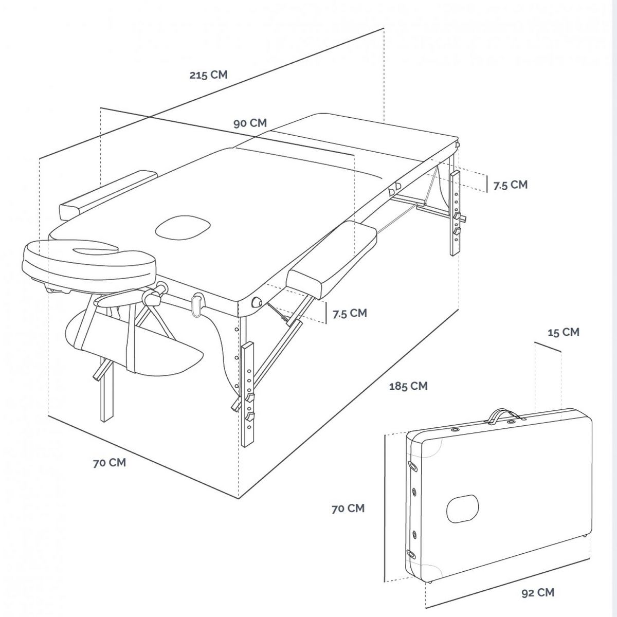 VIVEZEN Table de massage pliante 3 zones en bois foncé avec panneau Reiki + Accessoires et housse de transport - Noir