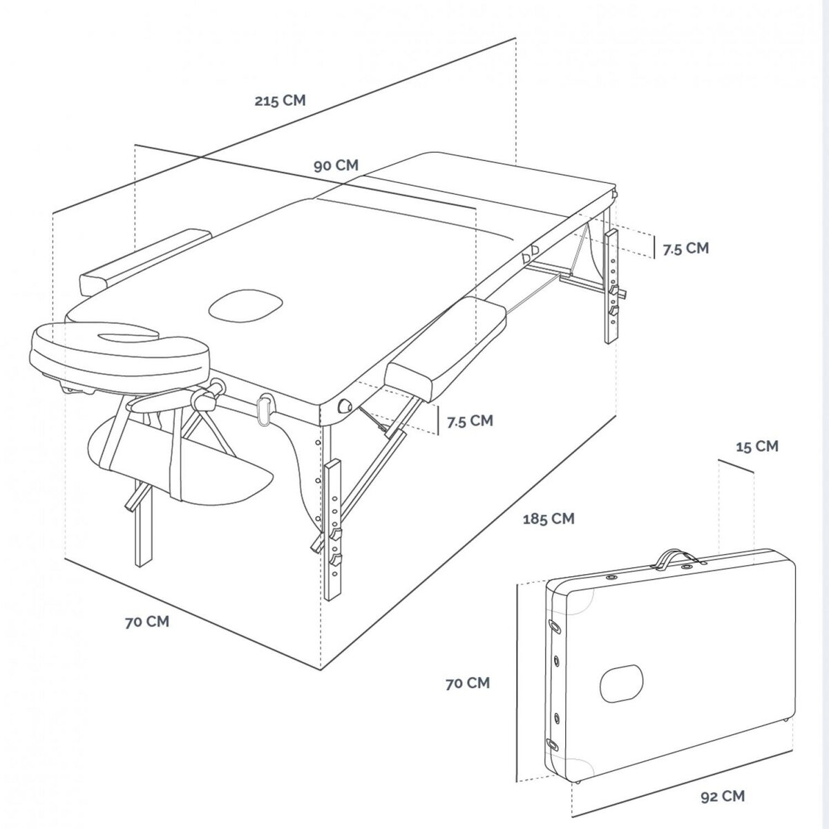 VIVEZEN Table de massage pliante 3 zones en bois foncé avec panneau Reiki + Accessoires et housse de transport - Noir