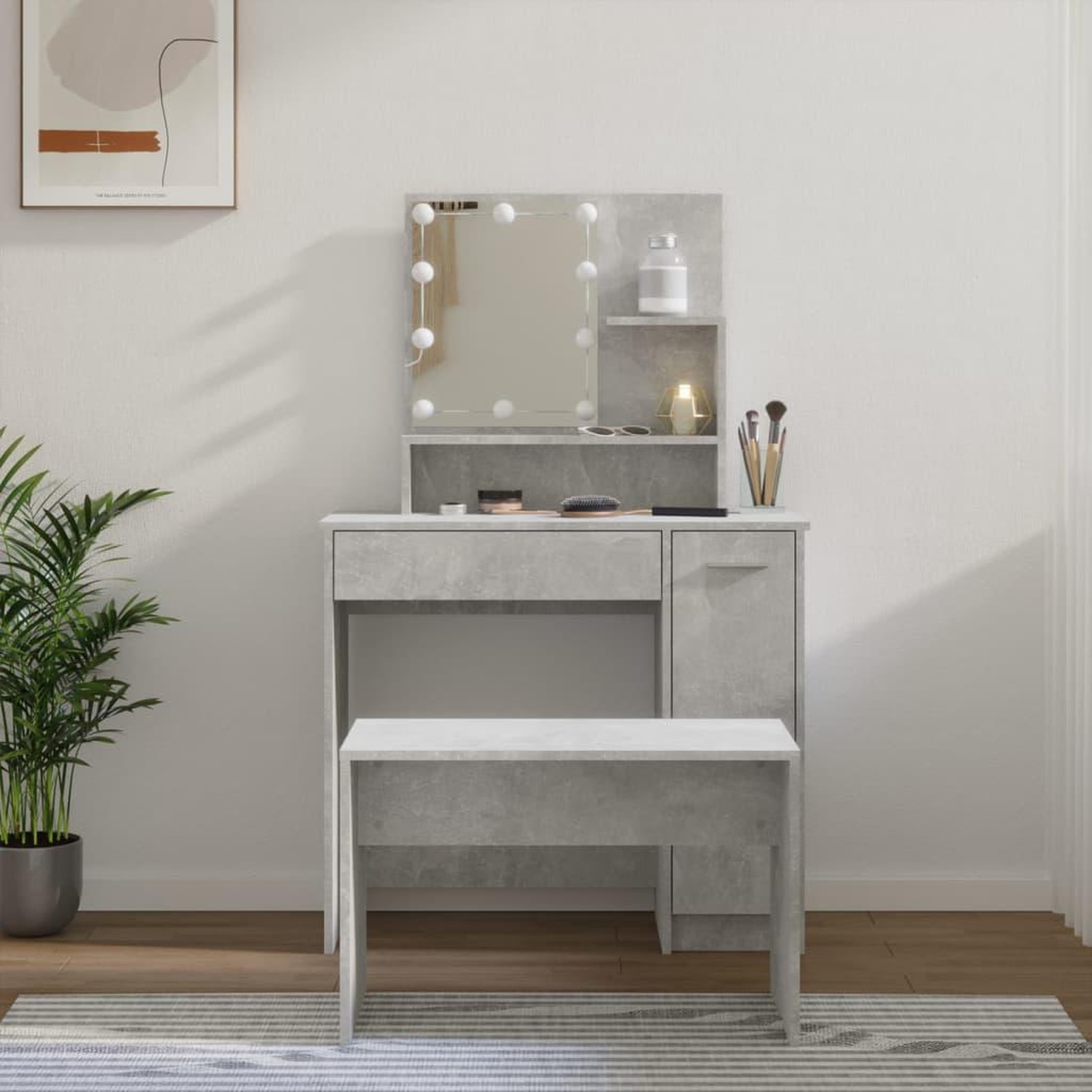 VIDAXL Ensemble de coiffeuse avec LED Gris beton Bois d'ingenierie