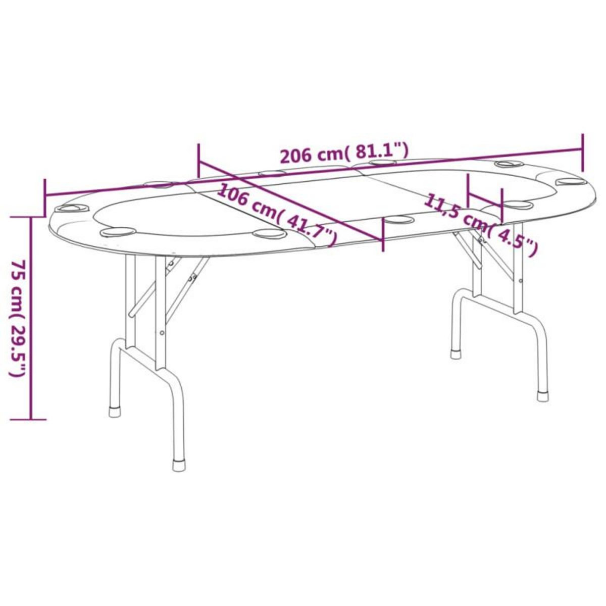 VIDAXL Table de poker pliable 10 joueurs Vert 206x106x75 cm