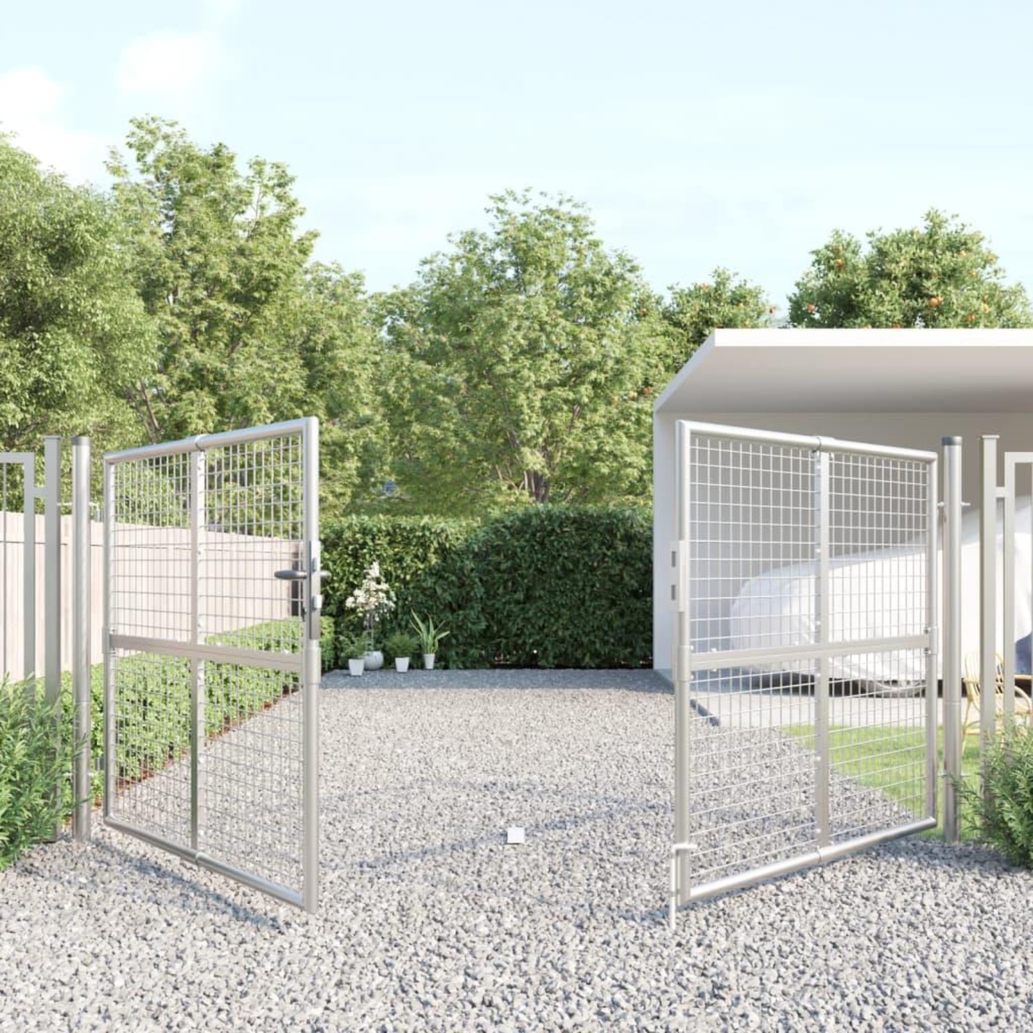 Voir la diapositive 3 : VIDAXL Portal de jardin maille argente 300x175 cm acier galvanise