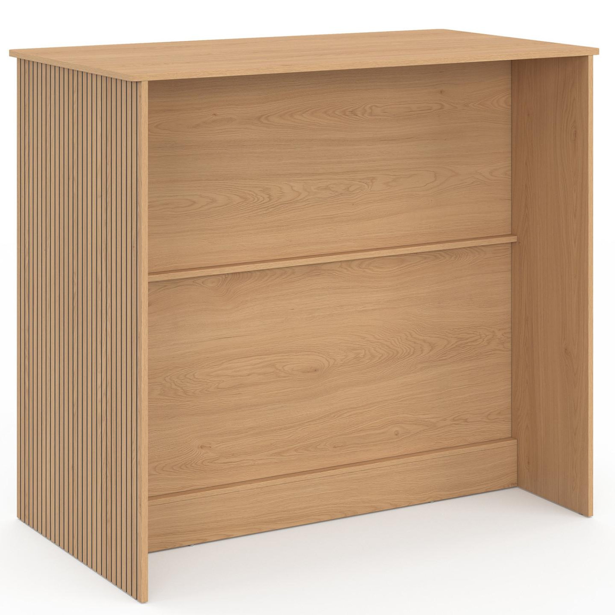 Voir la diapositive 4 : ID MARKET Table de bar îlot JULIETTE effet lattes tasseau de bois coloris chêne