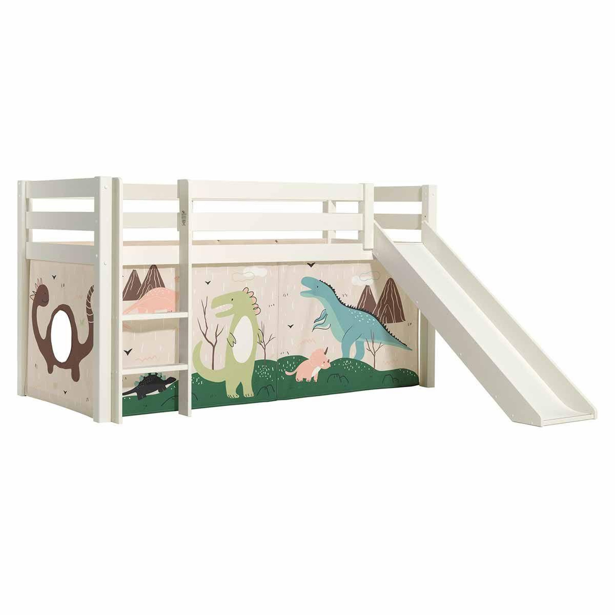 Paris Prix Lit enfant surélevé avec toboggan  pino dino  90x200cm blanc