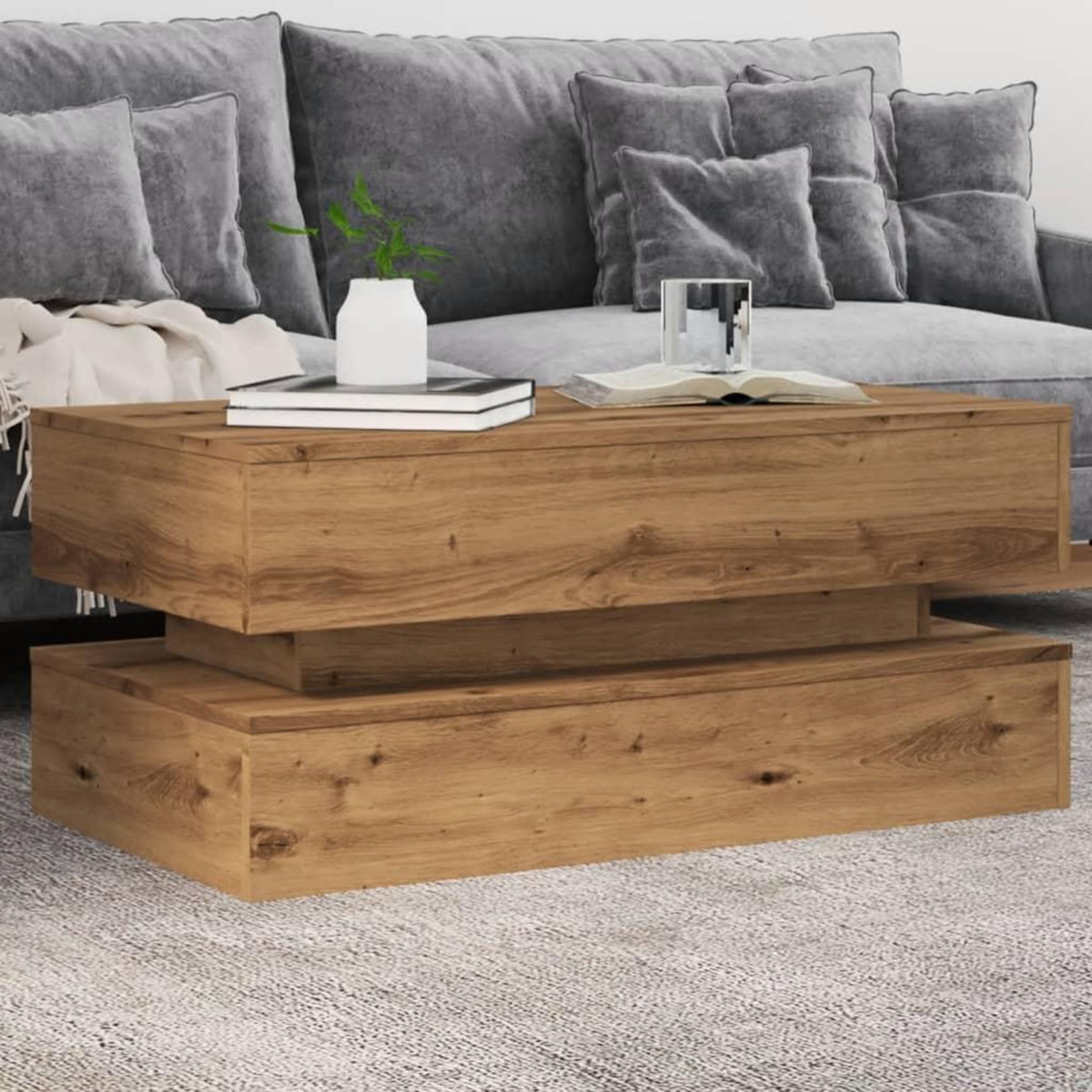 VIDAXL Table basse avec lumieres LED chene artisanal 90x50x40 cm