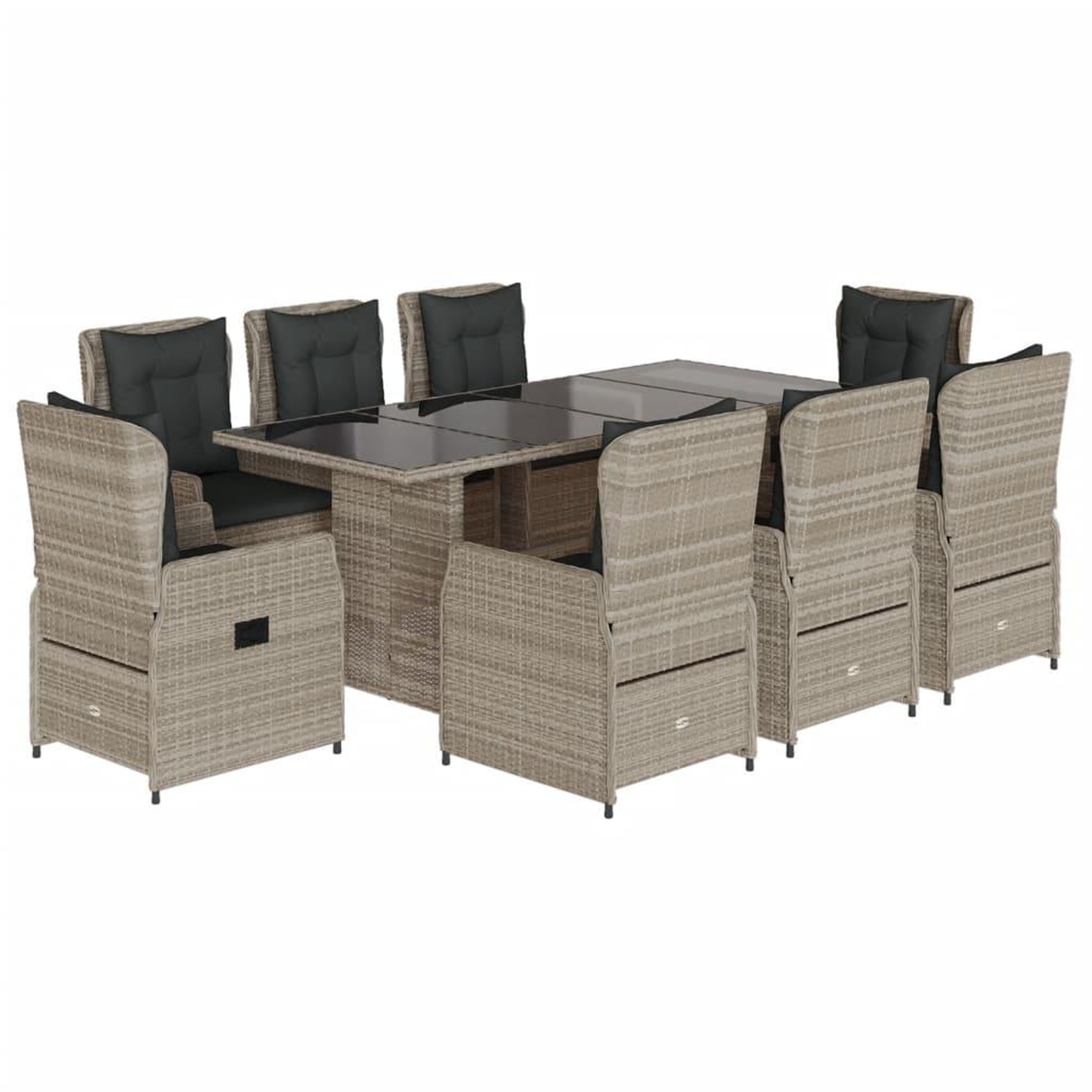 Voir la diapositive 2 : VIDAXL Ensemble a manger de jardin et coussins 9 pcs gris clair rotin