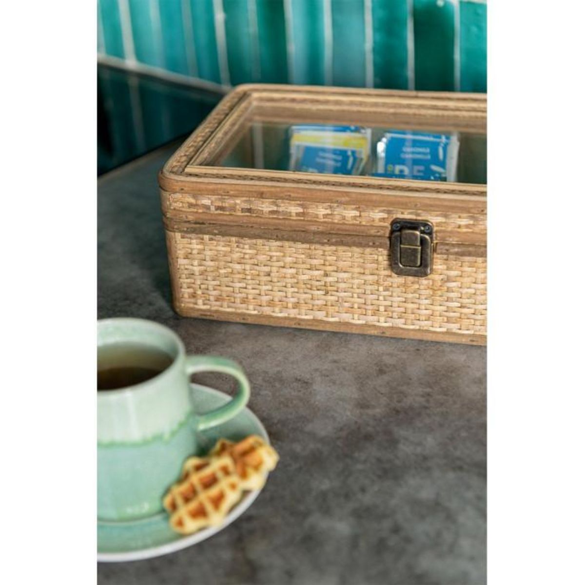 Paris Prix Boîte à Thé 6 Compartiments  Rotin  34cm Naturel