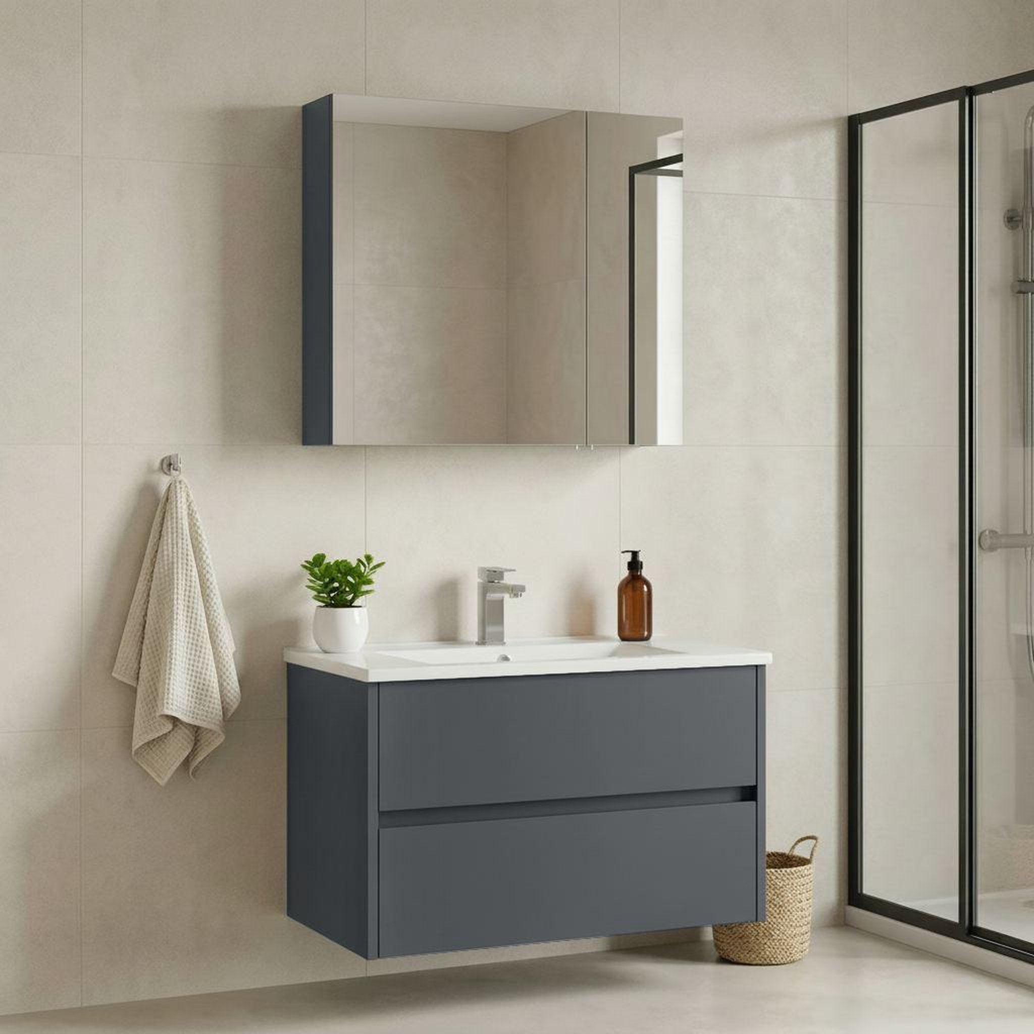 Voir la diapositive 2 : Habitat et Jardin Meuble avec simple vasque et miroir  Side 85 v2  - 85 x 45 x 52 cm - Matte Anthracite