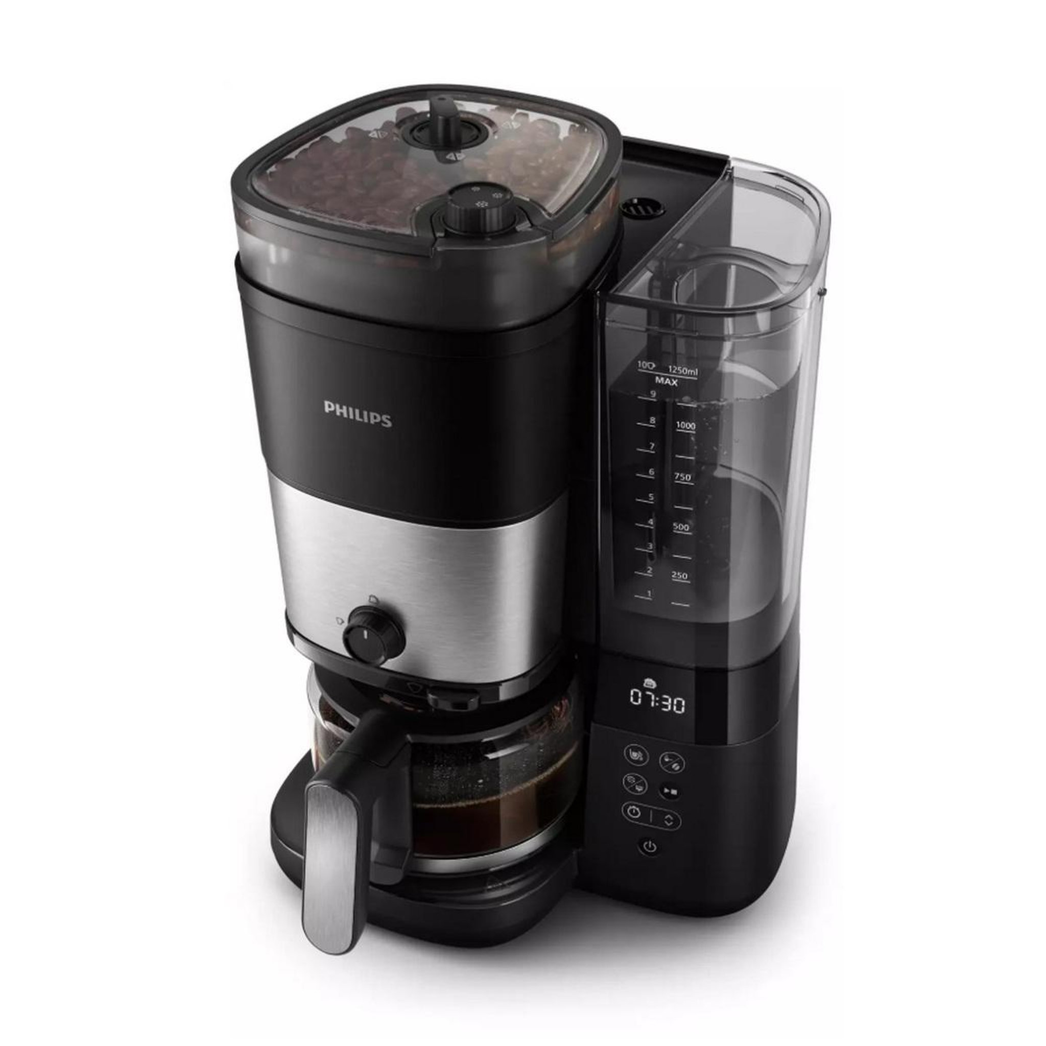 Voir la diapositive 2 : Philips Cafetière filtre avec broyeur intégré 10 tasses 1000w noir - hd7900/01