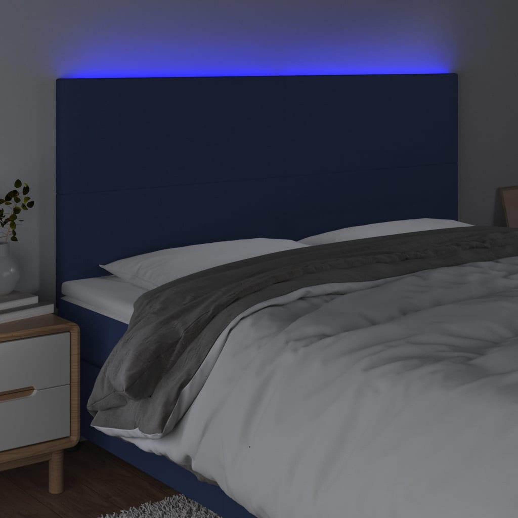 Voir la diapositive 3 : VIDAXL Tete de lit a LED Bleu 200x5x118/128 cm Tissu