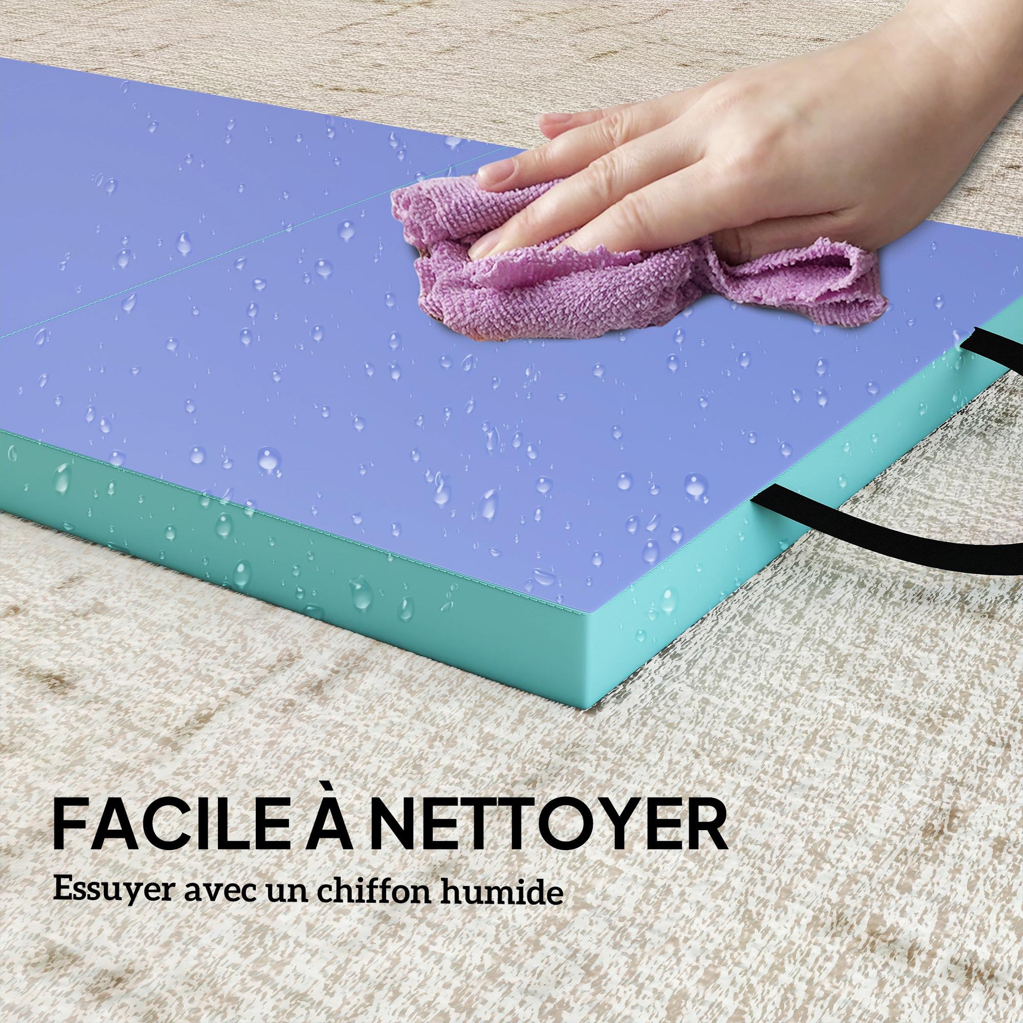Voir la diapositive 6 : HOMCOM Tapis de gymnastique pliable portable, tapis de sport épais en 4 parties avec poignées de transport, pour yoga, fitness, étirement, 180 x 60 x 5 cm, vert et violet