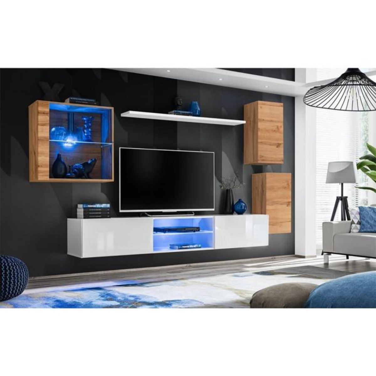 Paris Prix Ensemble Meuble TV  Switch XXIII  250cm Naturel & Blanc