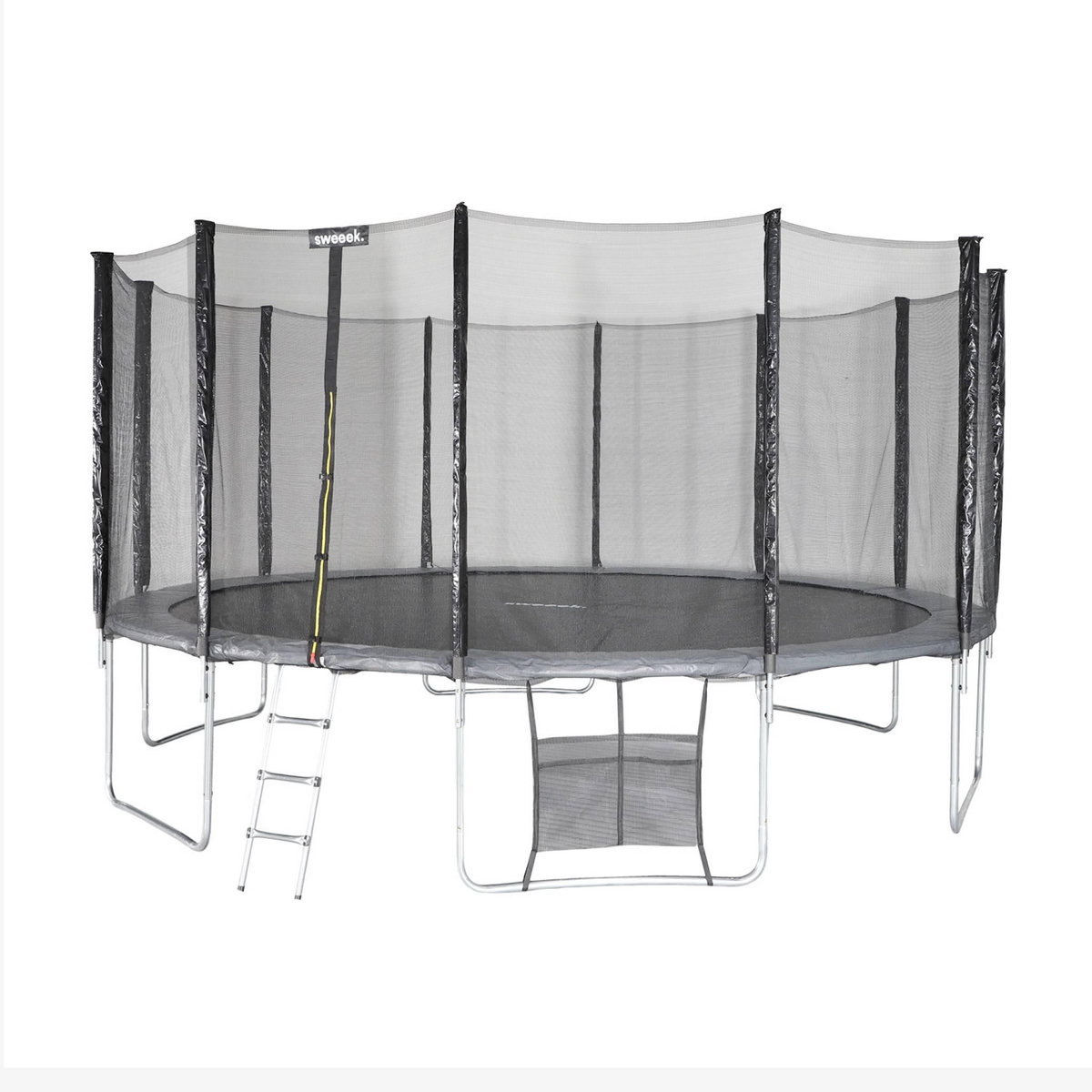 SWEEEK Trampoline 490cm gris avec filet de protection. échelle. bâche. filet pour chaussures. kit d'ancrage