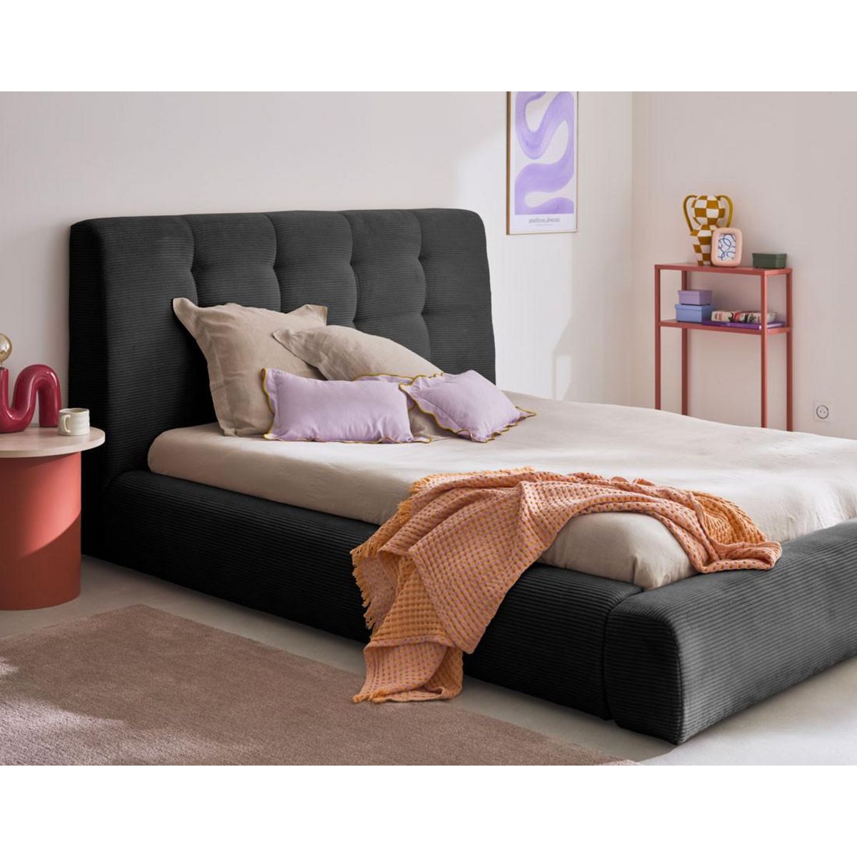 LISA DESIGN Onyx - lit coffre - 160x200 cm - en velours côtelé - sommier inclus