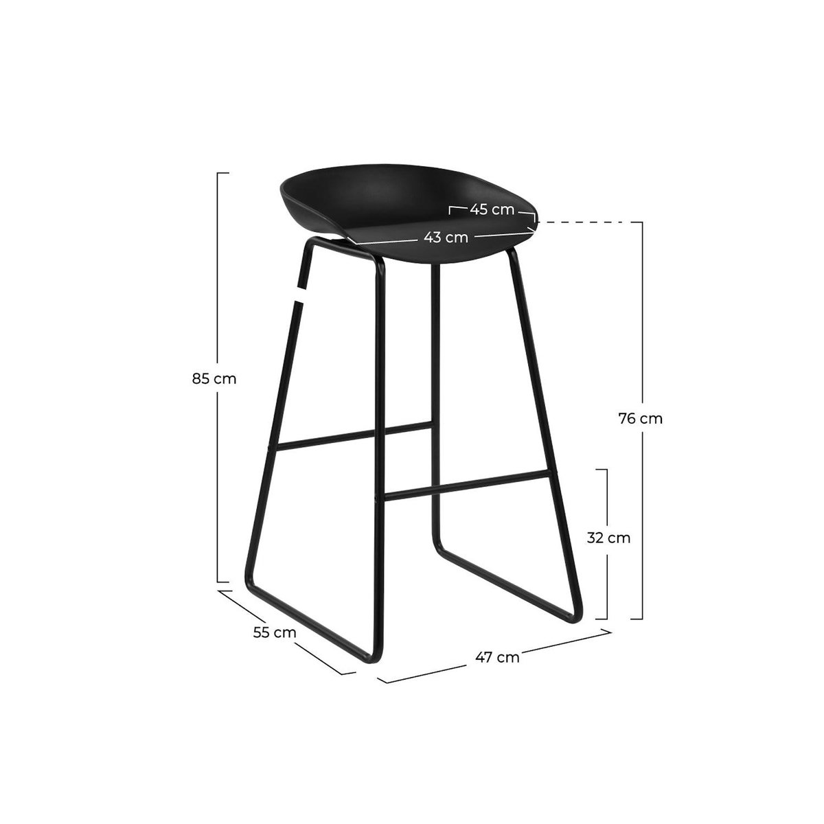 Rendez vous déco Lot de 2 chaises de bar noire H76cm - Yoshi