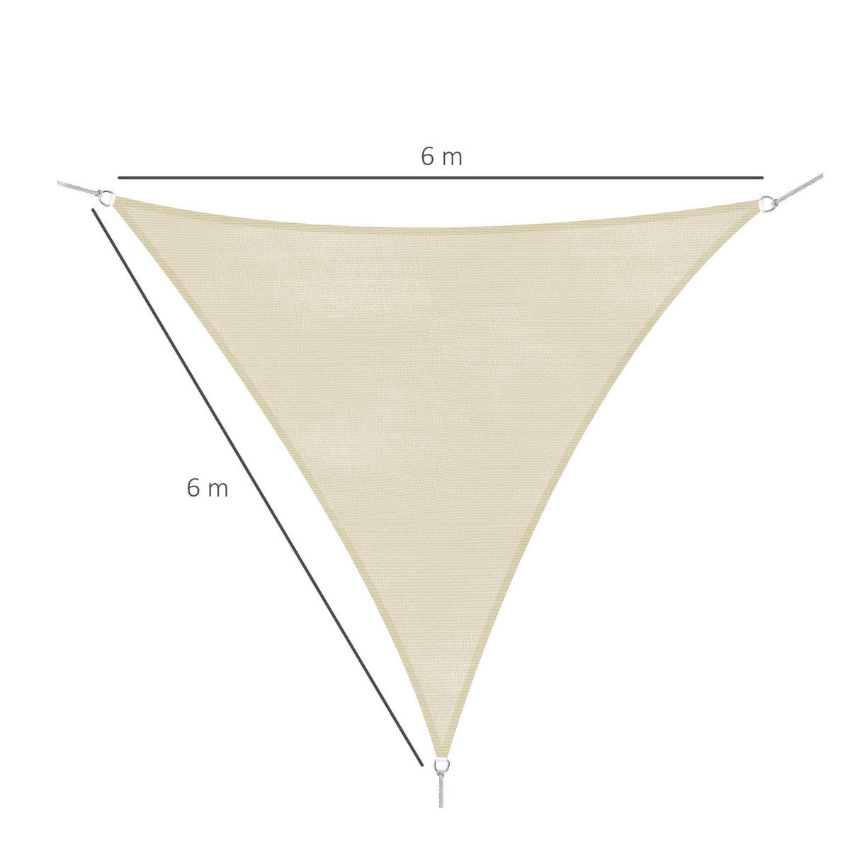 OUTSUNNY Voile d'ombrage triangulaire grande taille 6 x 6 x 6 m polyéthylène haute densité résistant aux UV crème
