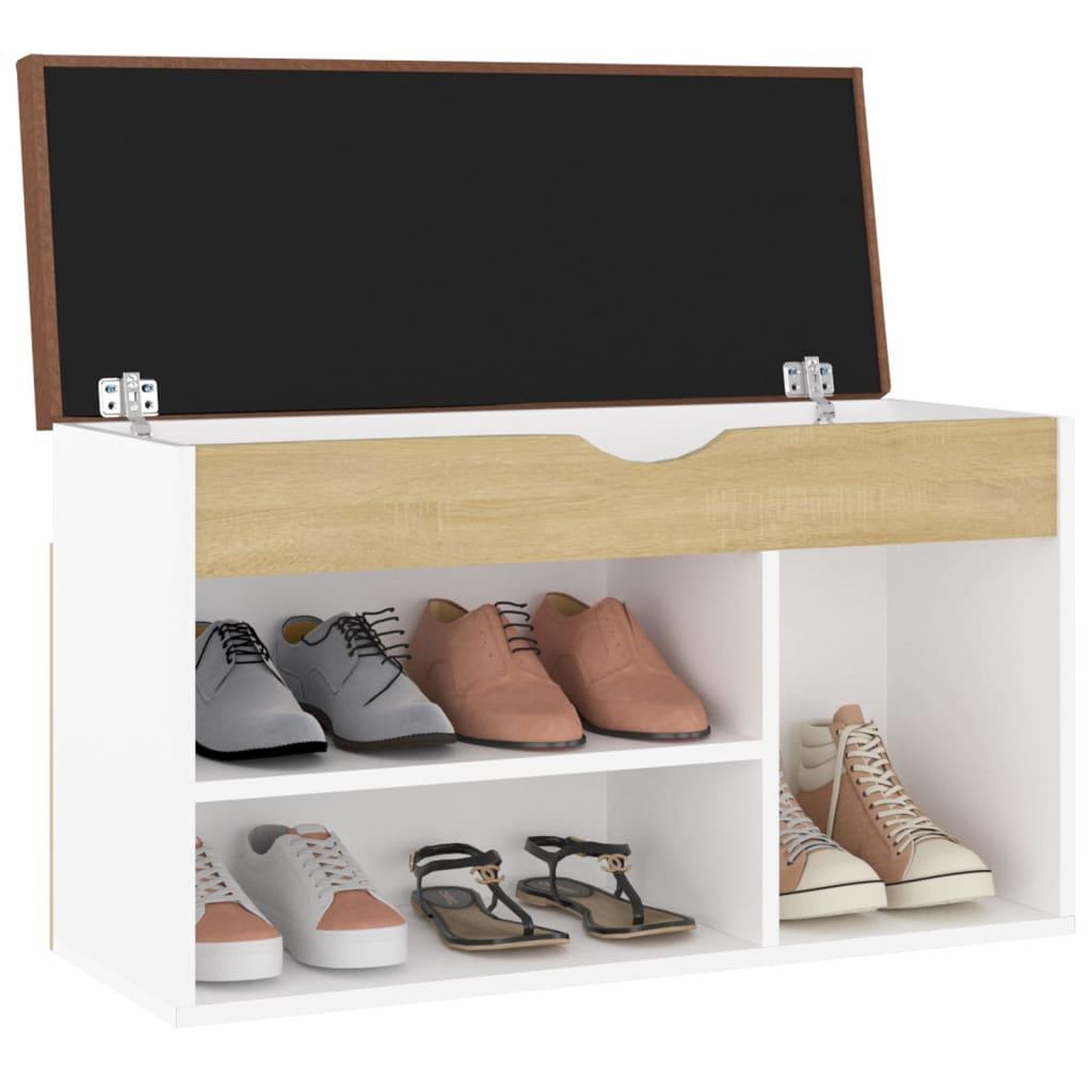 Voir la diapositive 3 : VIDAXL Banc a chaussures et coussin Blanc chene sonoma Bois ingenierie
