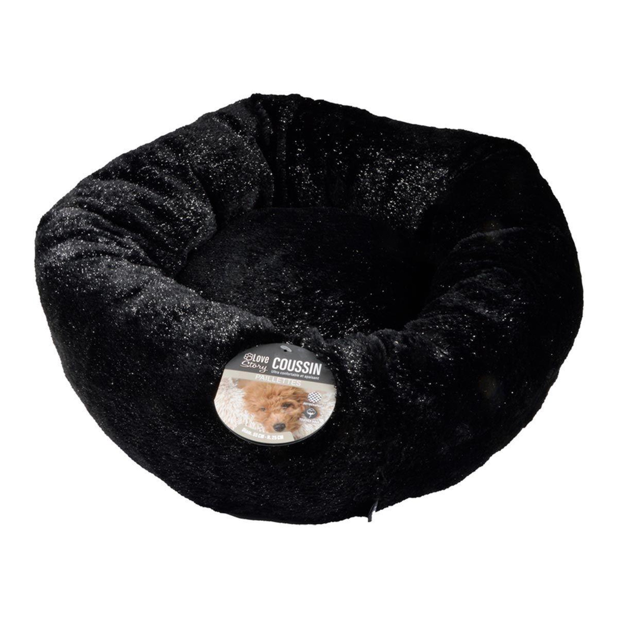 Voir la diapositive 3 : LOVE STORY Coussin pour chien & chat  paillettes  55cm noir