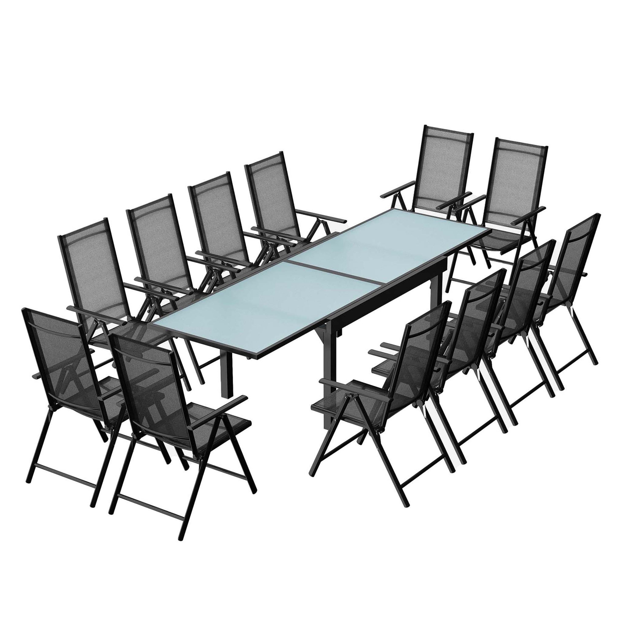 CONCEPT USINE Table de jardin extensible 12 fauteuils en alu et toile PVC BRESCIA