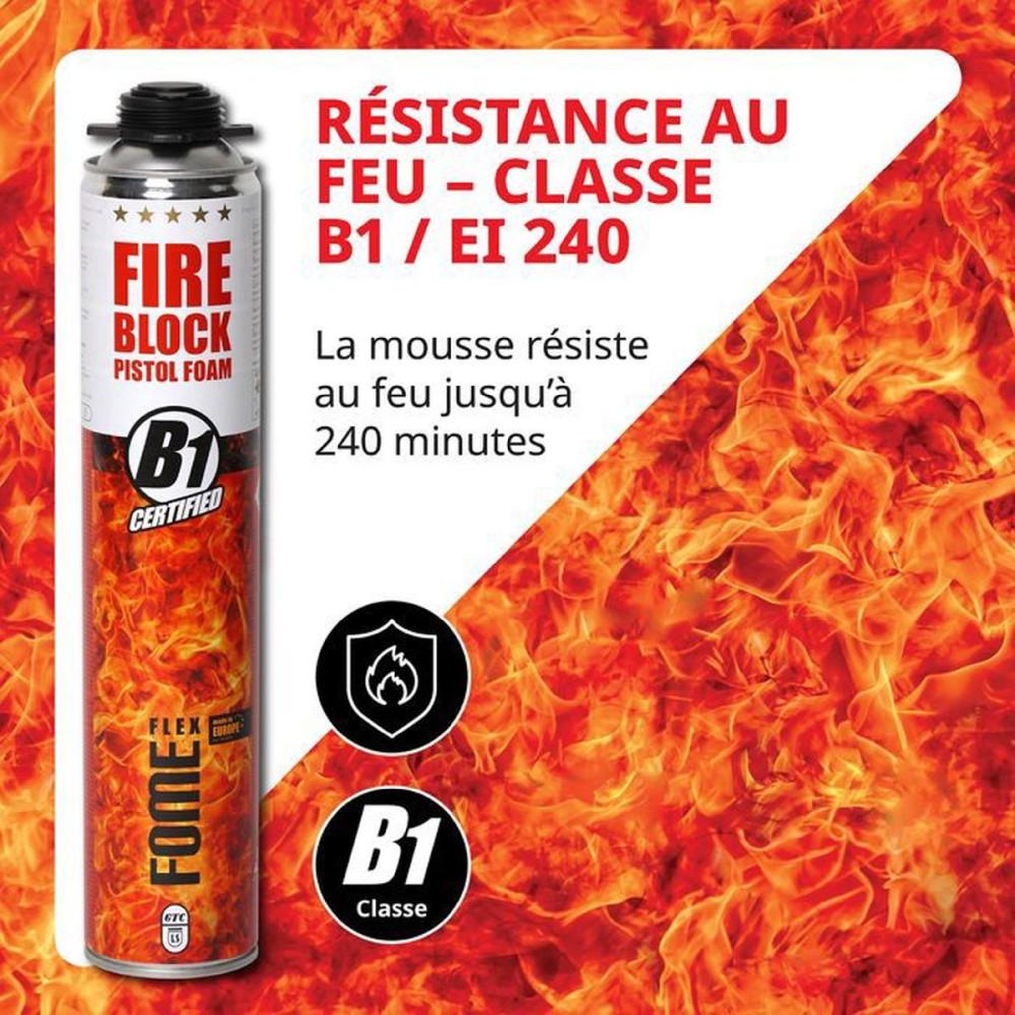 Voir la diapositive 2 : Mousse PU coupe-feu EI 240 pistolable pour joints et obturation, 750 ml
