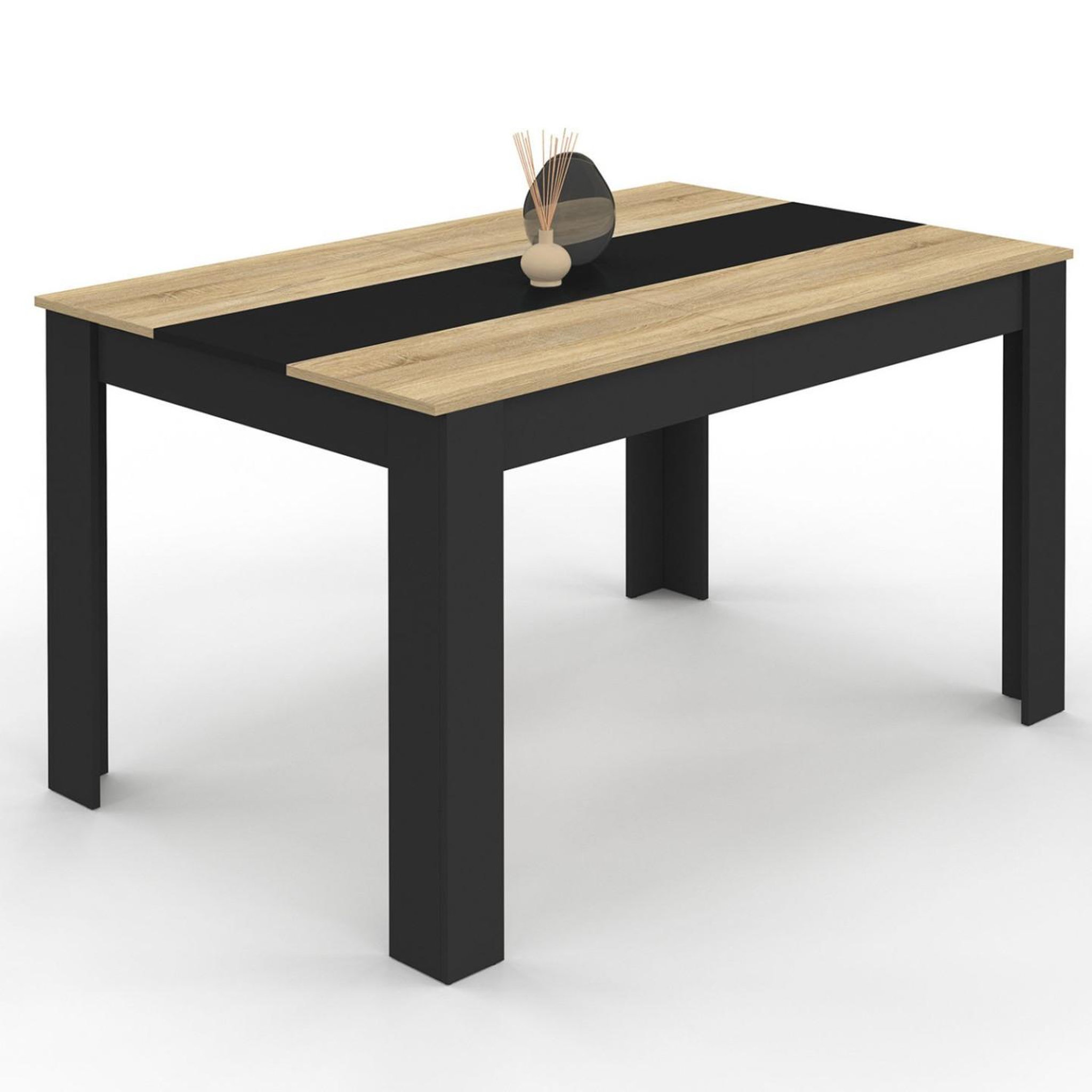 ID MARKET Table à manger rectangle georgia 6 personnes noire et imitation hêtre 140 x 80 cm