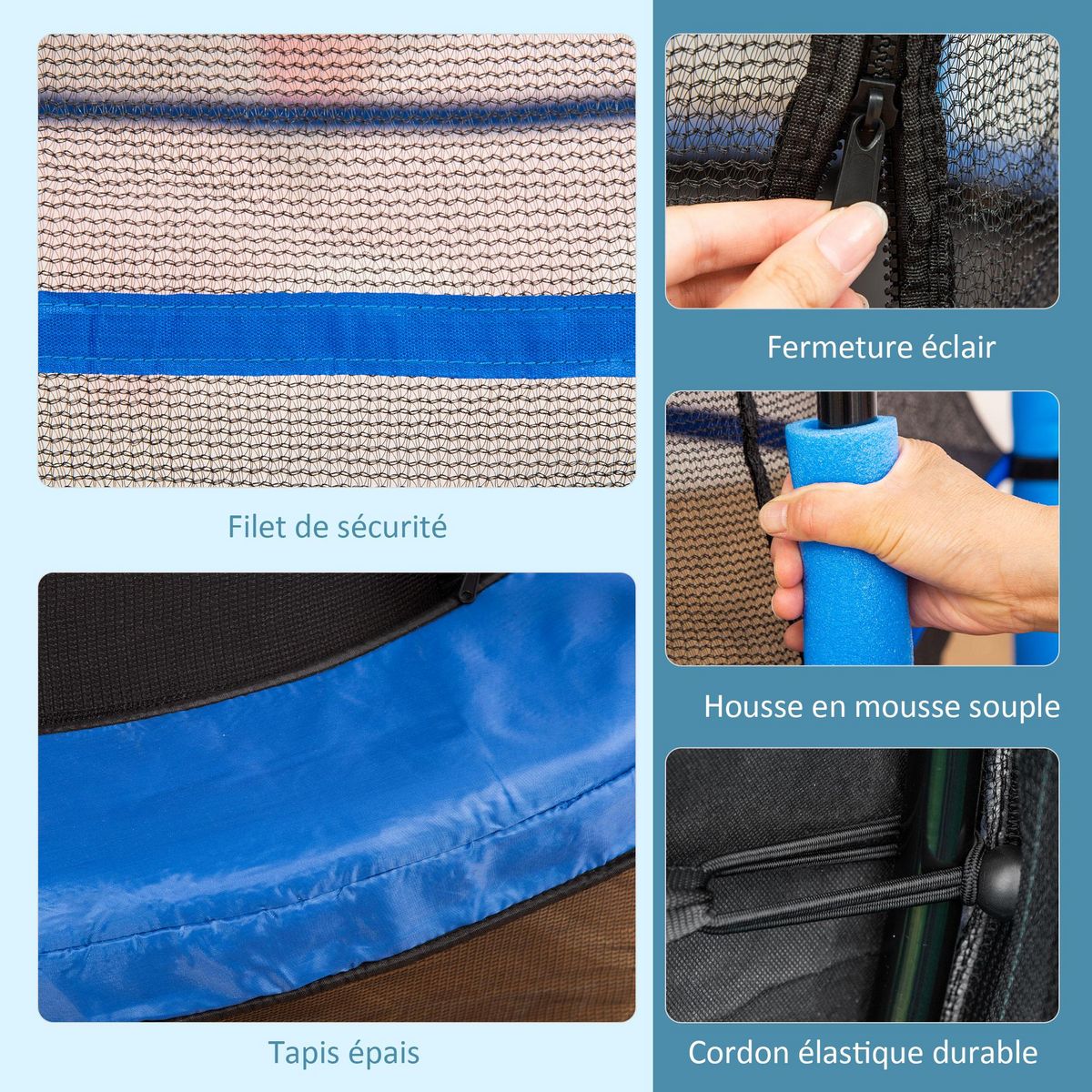 HOMCOM Trampoline enfant Ø 1,40 × 1,60H m filet de sécurité porte zipée couvre-ressorts 6 poteaux rembourrés inclus bleu