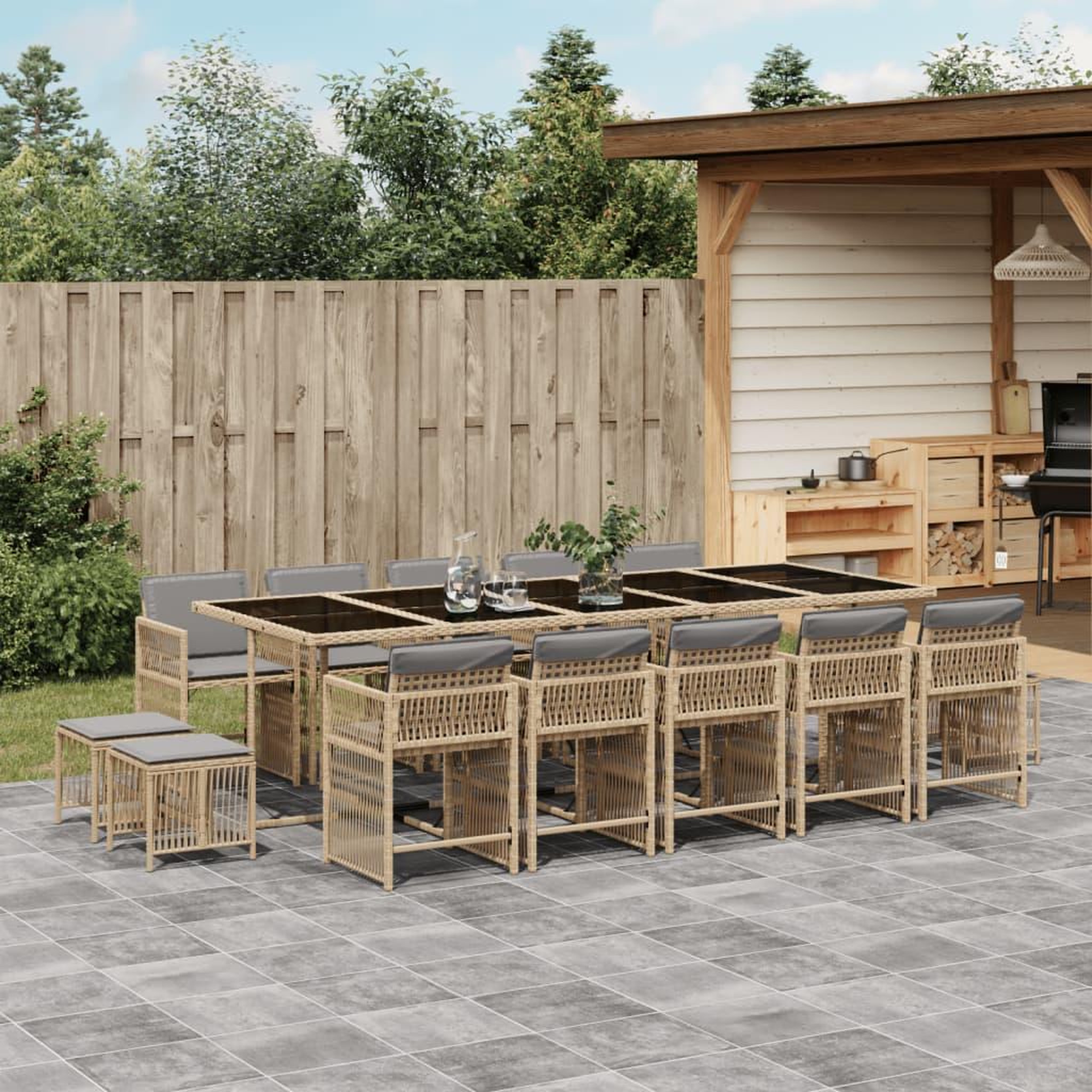 VIDAXL Ensemble a manger de jardin et coussins 15 pcs melange beige