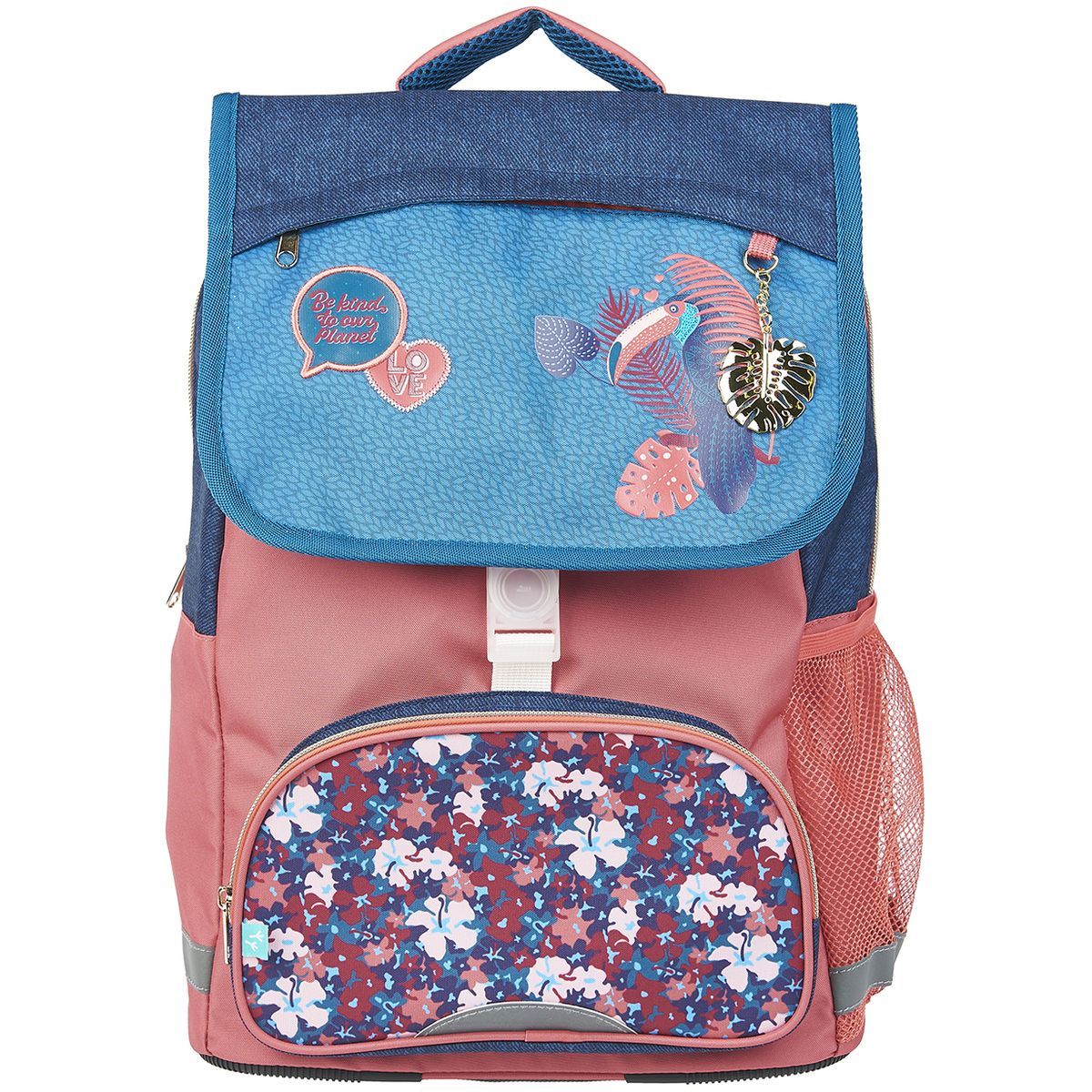 AUCHAN Sac à dos 2 compartiments 38 cm bleu et rose Nature Lover
