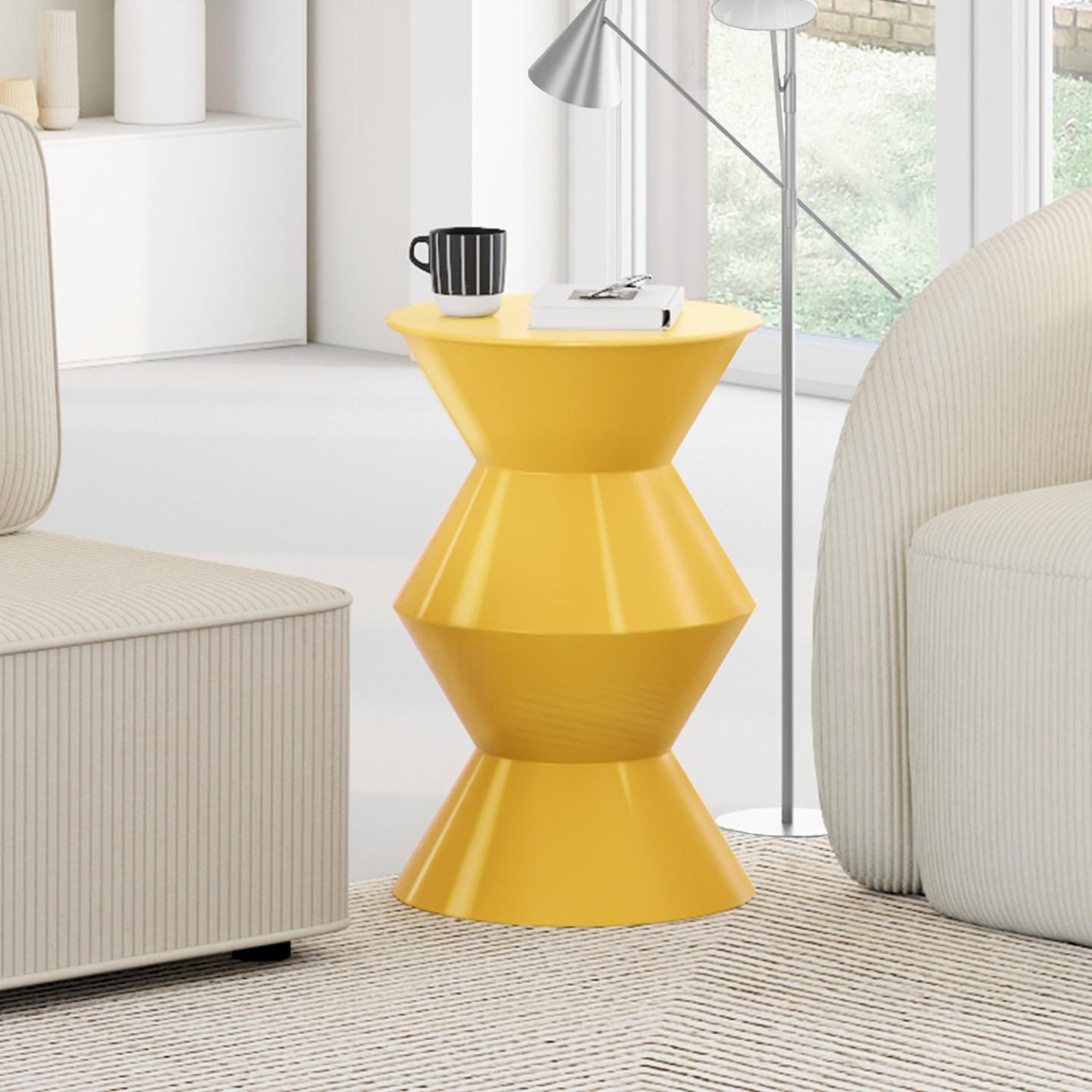 Voir la diapositive 2 : ID MARKET Table d'appoint ronde, bout de canapé, table de chevet irene 30 cm métal jaune foncé
