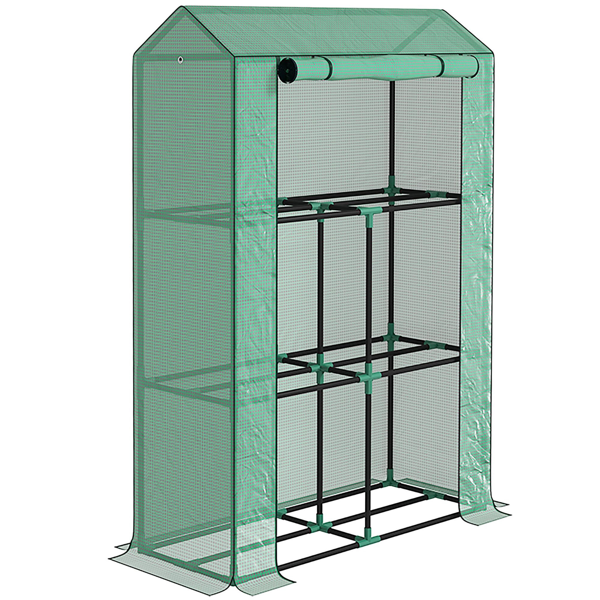 OUTSUNNY Serre de jardin balcon 3 étagères - porte enroulable zippée - 100 x 40 x 150 cm - acier pe vert